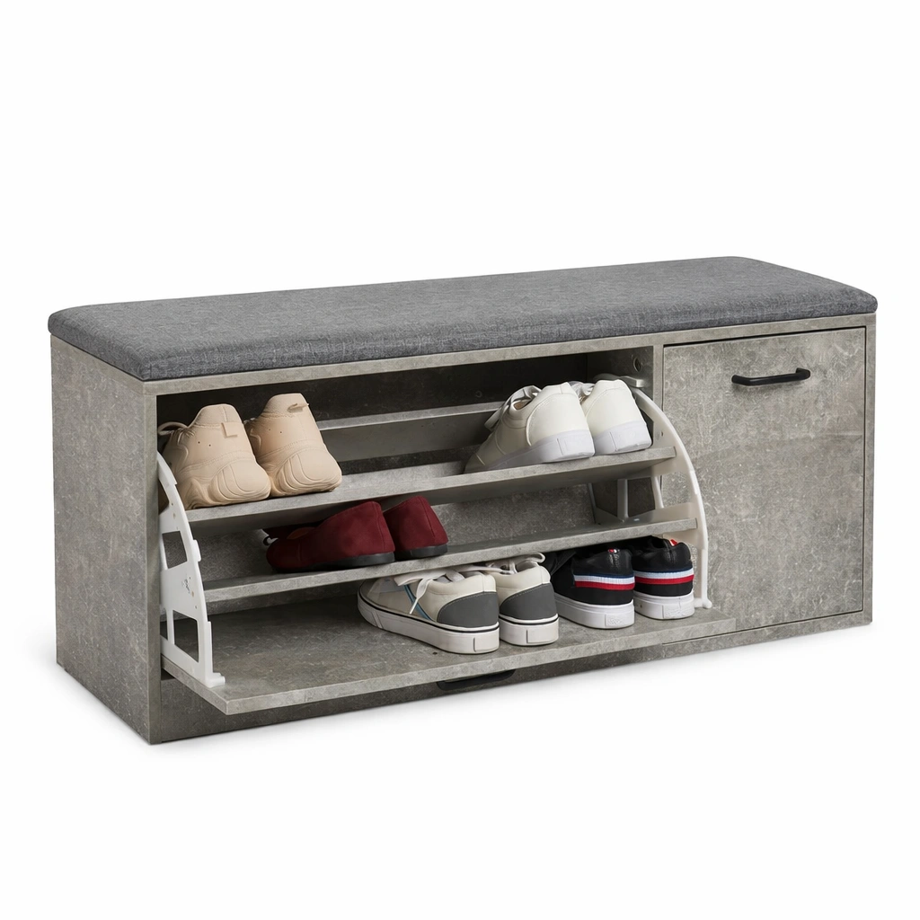Schuhschrank mit Sitzpolster und Klappfach Grau-ardqira