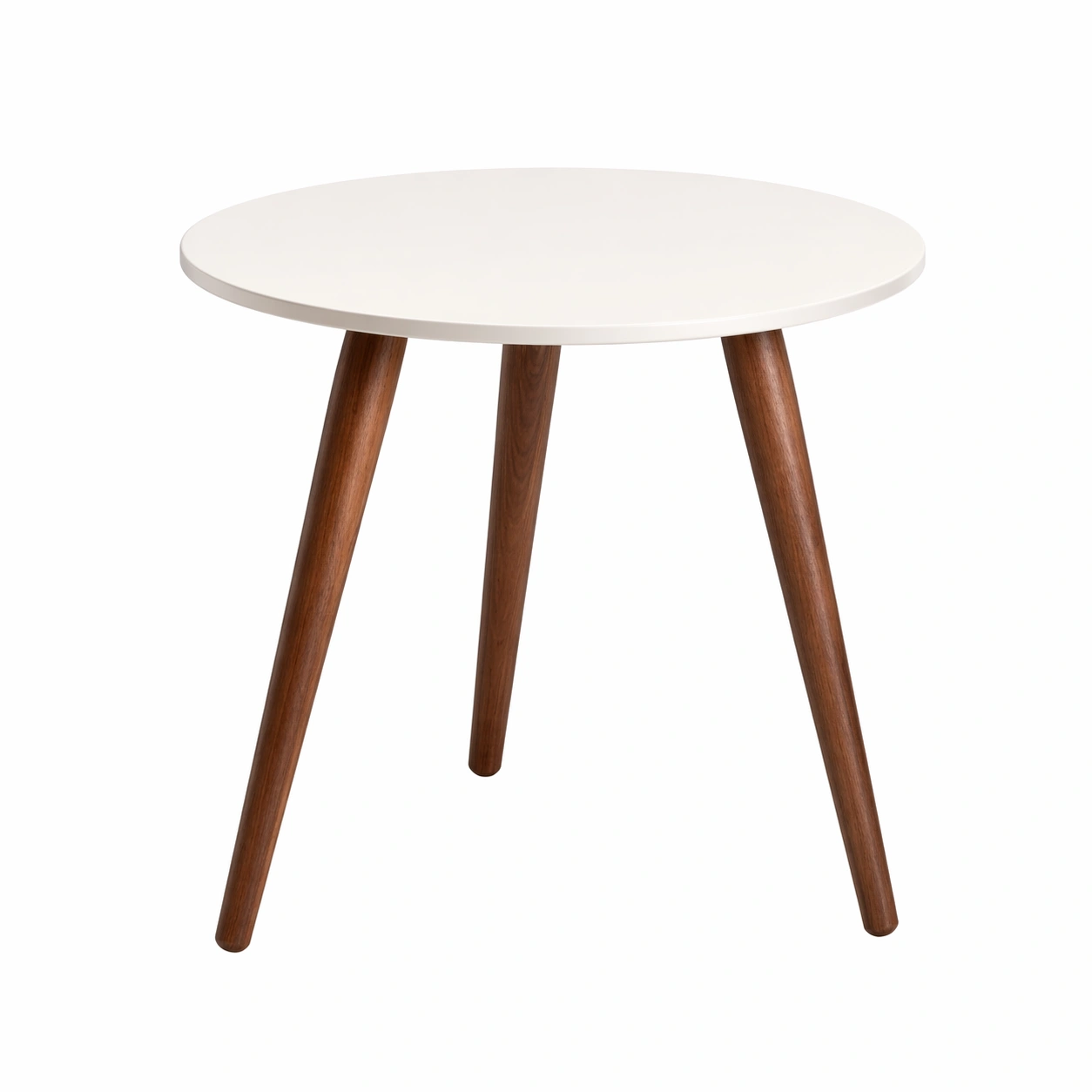 Runder Tisch Weiss mit Holzbeinen Dunkel