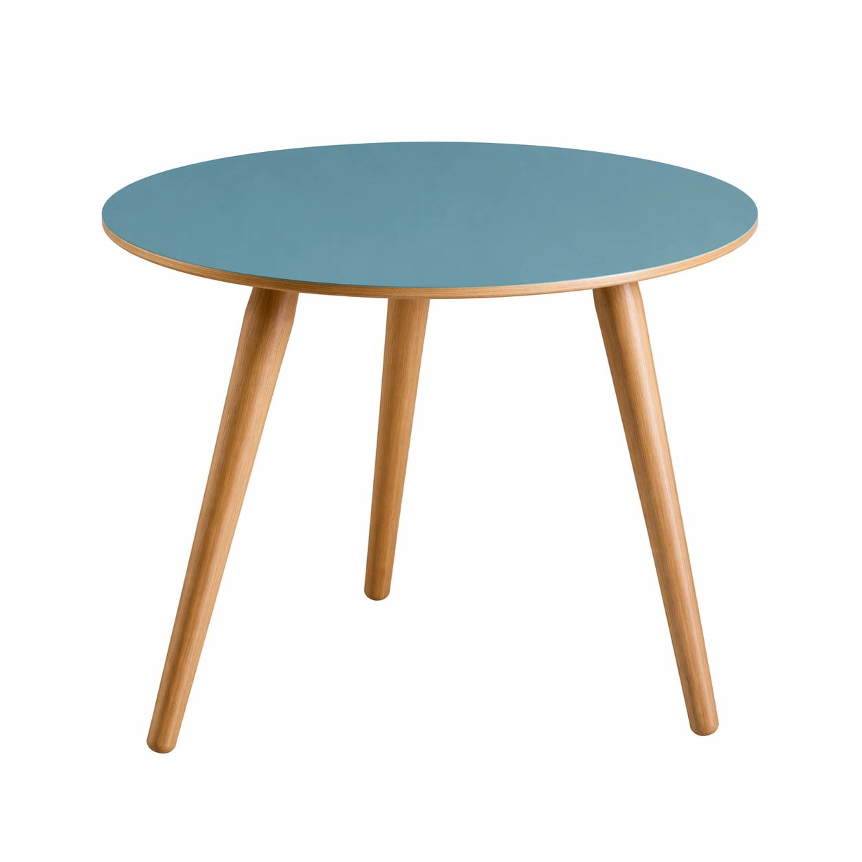 Runder Tisch Blau mit Holzbeinen