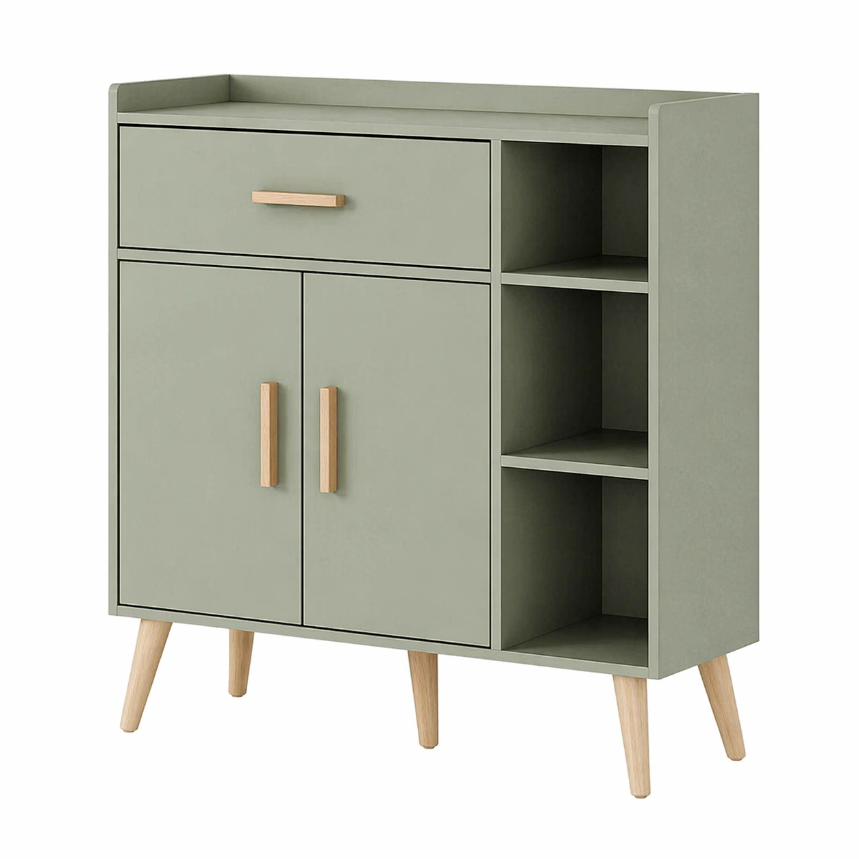 Kommode Gruen mit Tueren und offenen Faechern
