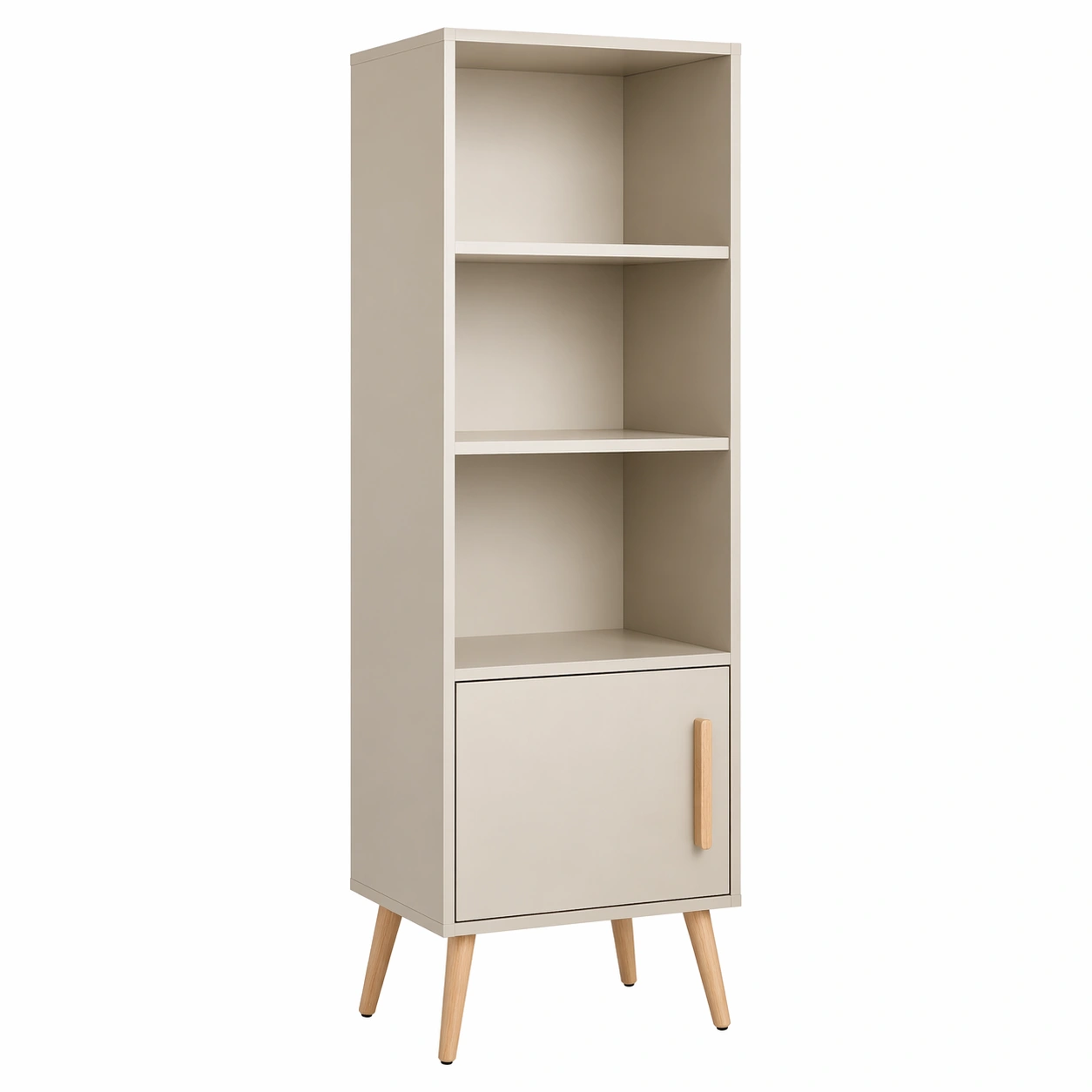 Hochschrank Beige mit offenen Faechern und Tuer-elnoxa