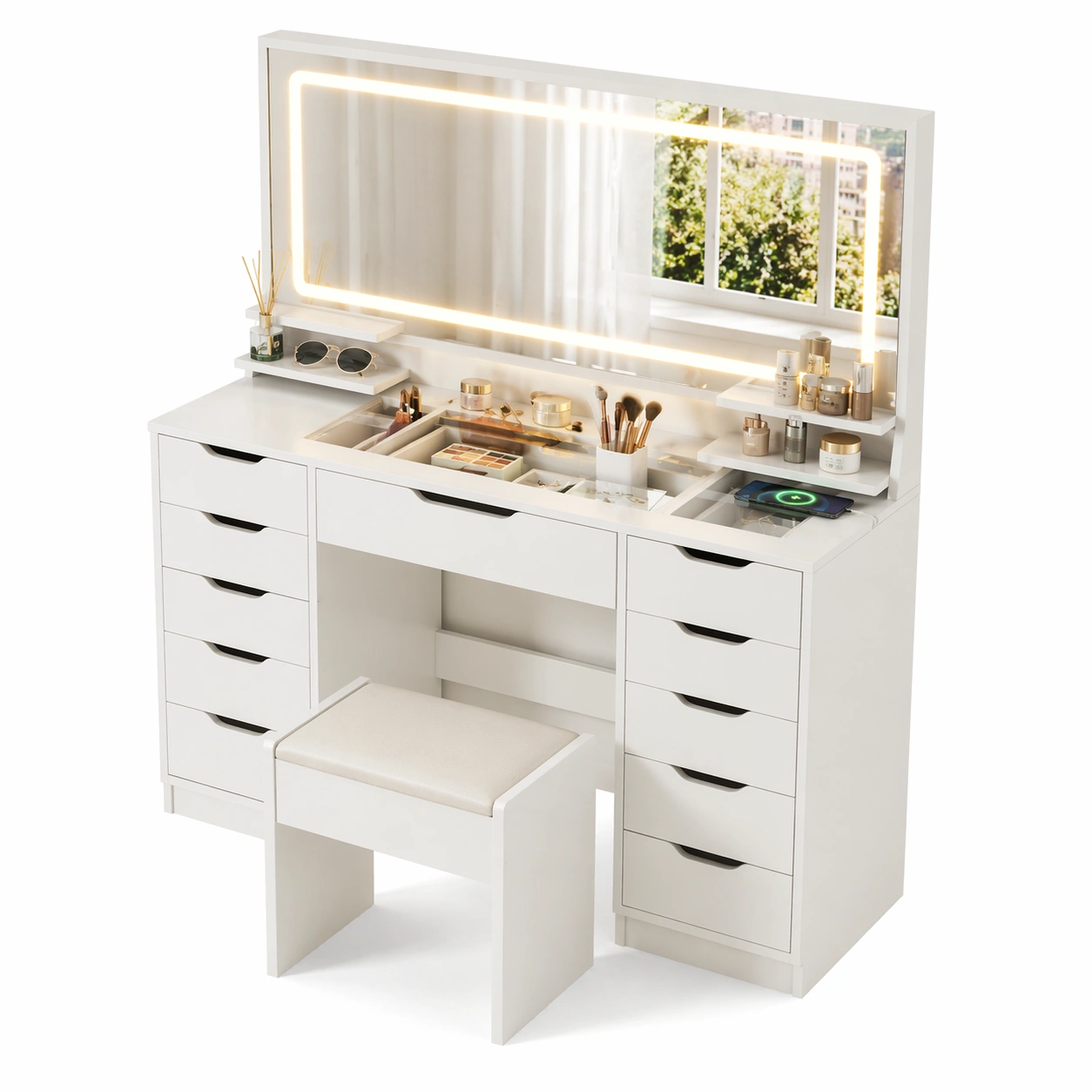 Schminktisch Weiss mit LED Spiegel und vielen Schubladen