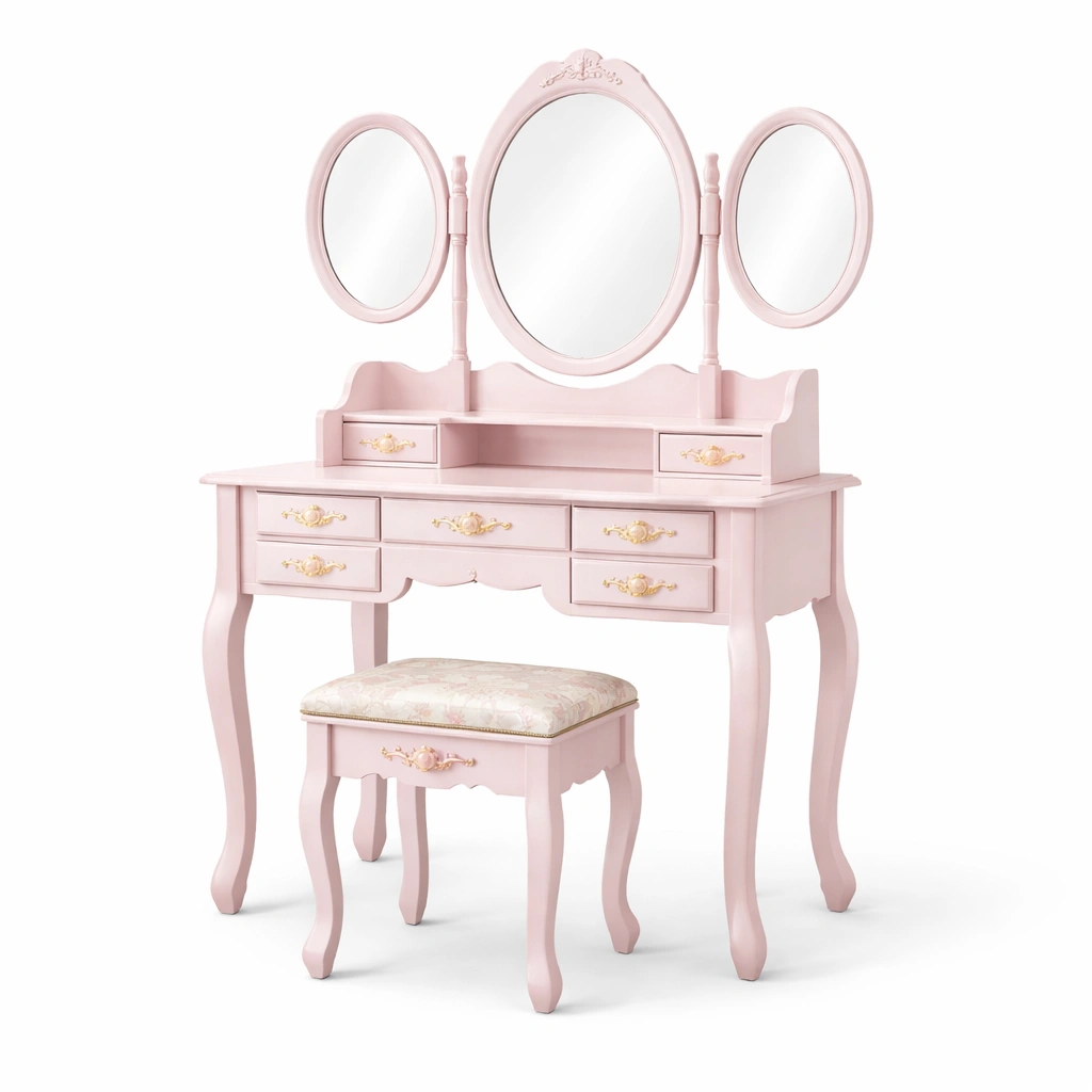 Schminktisch Rosa im klassischen Stil mit Spiegel und Hocker