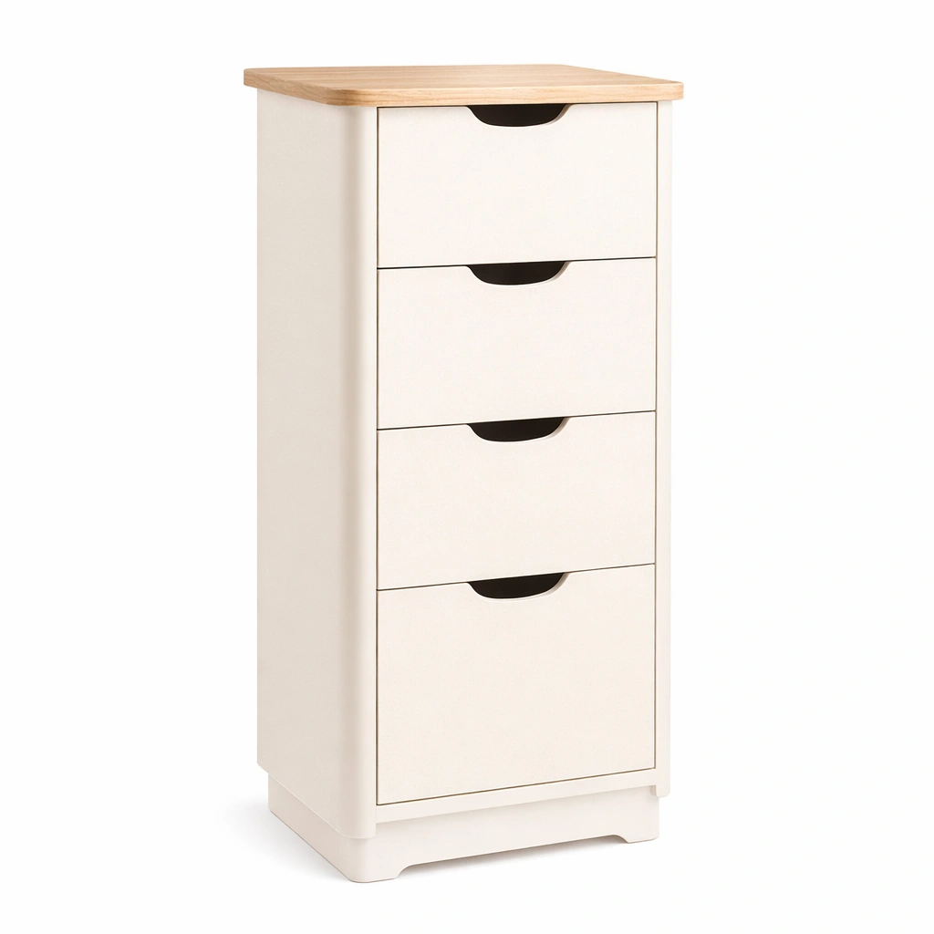 Kommode Beige mit Holzplatte und 4 Schubladen