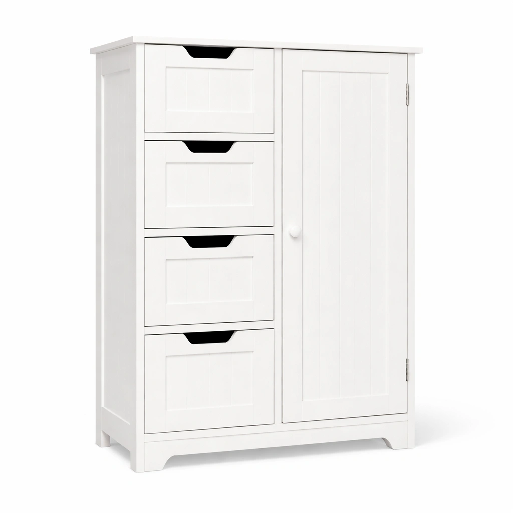 Kommode Weiss mit Schubladen und Tuer