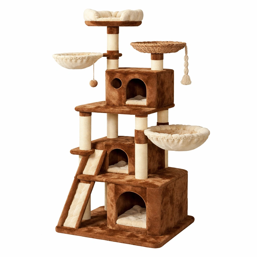 Árbol para gatos de felpa y sisal 60x40x144 cm-DECOVEXA