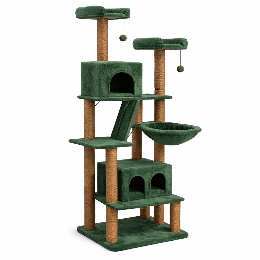 Árbol para gatos de madera y sisal verde-DECOVEXA