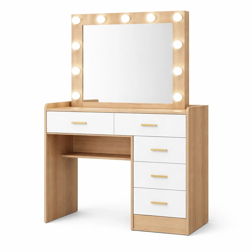 Tocador de madera con espejo y luces LED-DECOVEXA