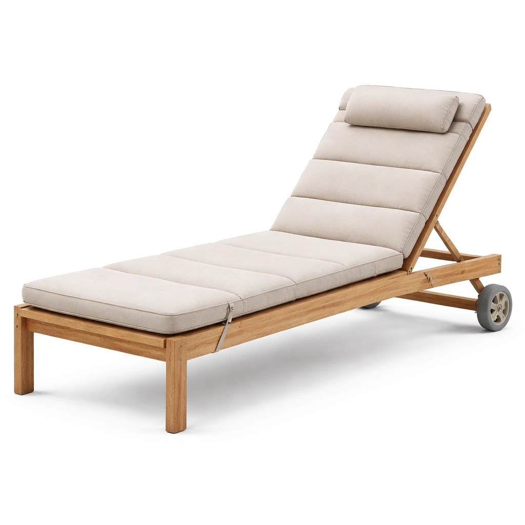 Tumbona de madera de acacia con cojín beige-DECOVEXA