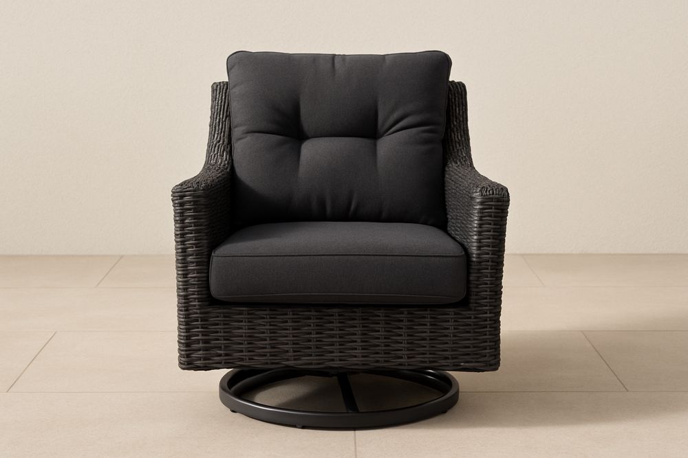 Poltrona Giratória de Vime Sintético Preta