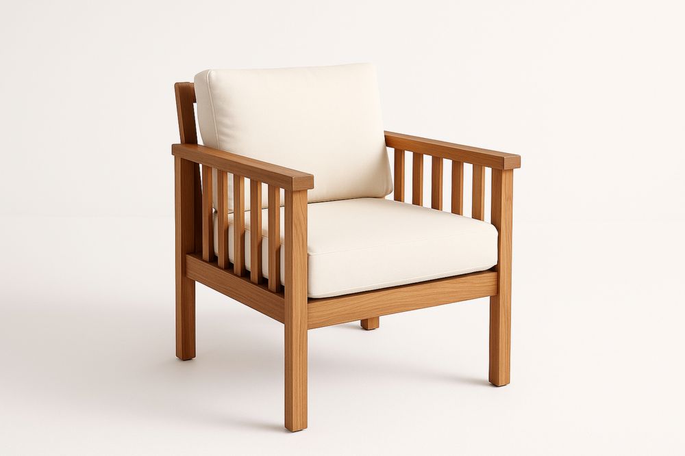 Cadeira de Madeira com Almofadas Creme 73x80x75(A×L×P)cm