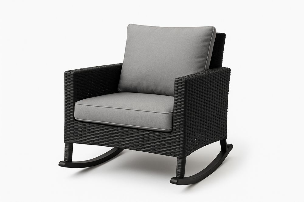 Poltrona de polietileno trançado com almofada em poliéster cinza