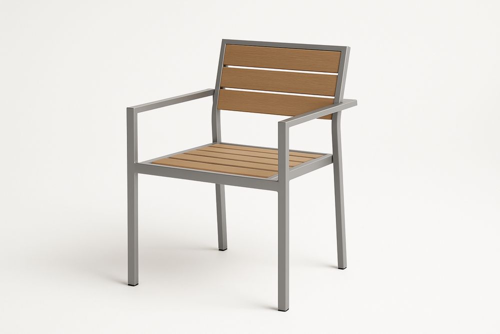 Cadeira de jardim com estrutura de alumínio e assento em MDF sintético