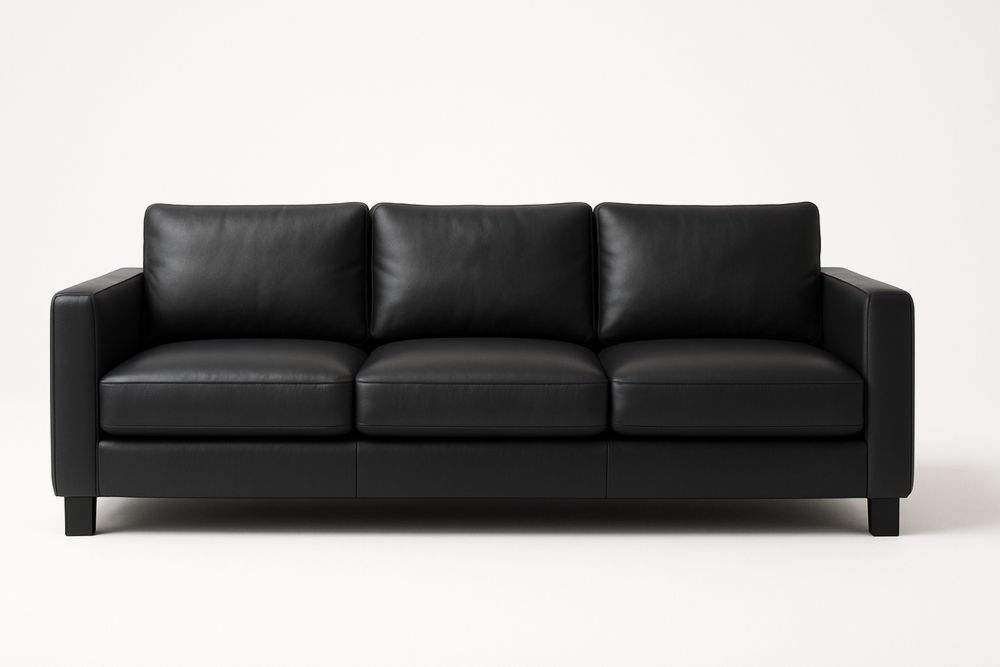 Sofá 3 Lugares Preto Couro Sintético