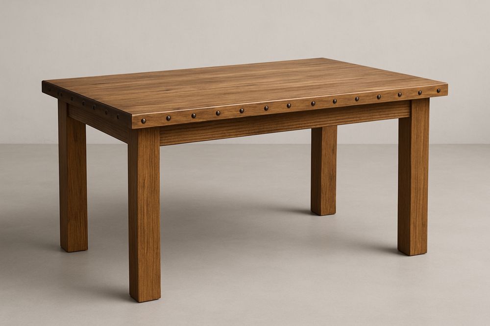 Mesa de Jantar Retangular de Madeira de carvalho com Detalhes de Rebites