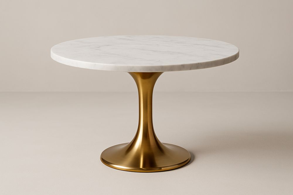 Mesa Redonda de Mármore com Base de Aço Dourada Ø120cm