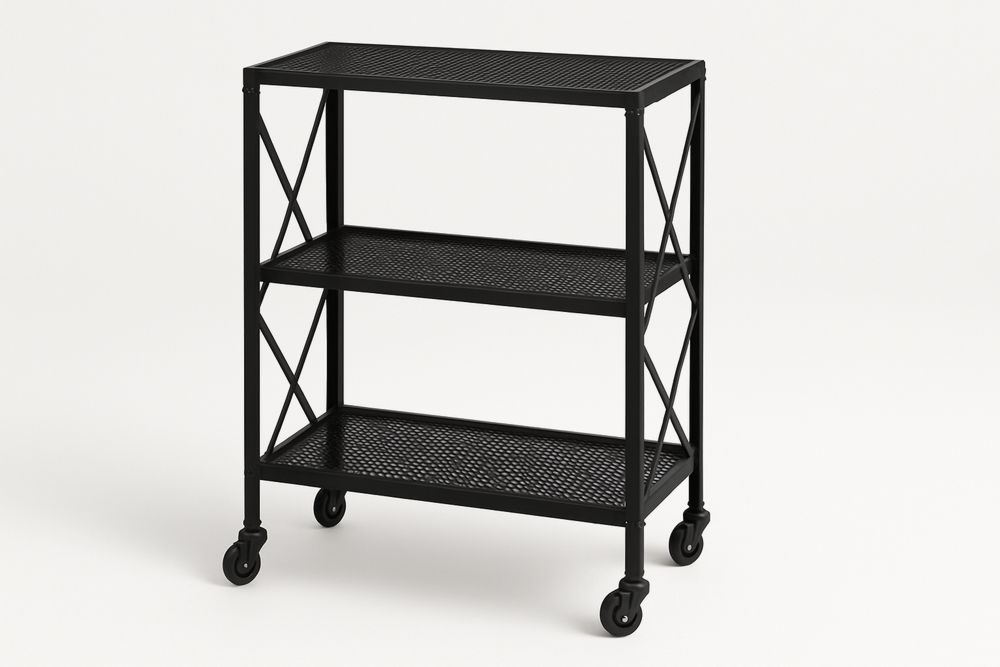 Carrinho Aço com Rodas Preto 3 Prateleiras 75x35x90(C×L×A) cm