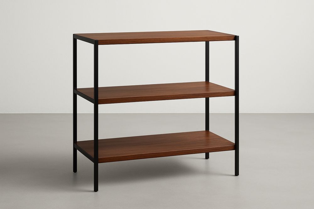 Estante de Três Prateleiras Retangulares Madeira de núcleo de alta densidade e Aço Preto 100cm x 40cm x 80cm(C×L×A)