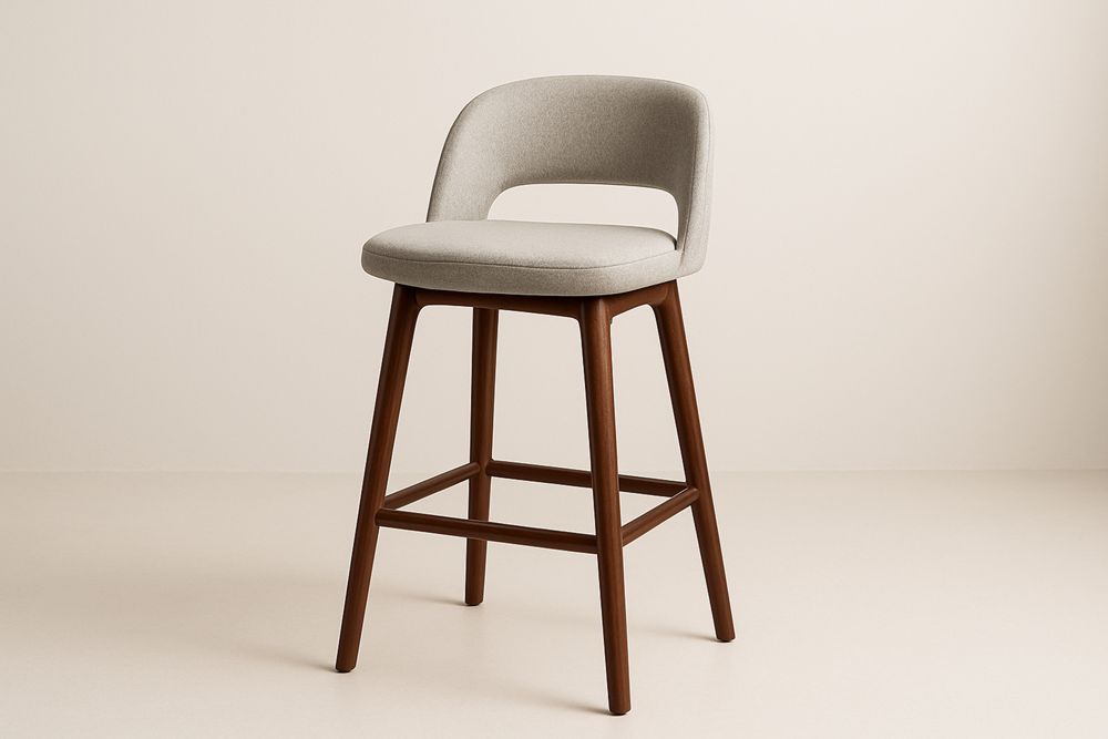 Banqueta de bar Alto em Madeira maciça com Estofado de Tecido Poliéster Cinza
