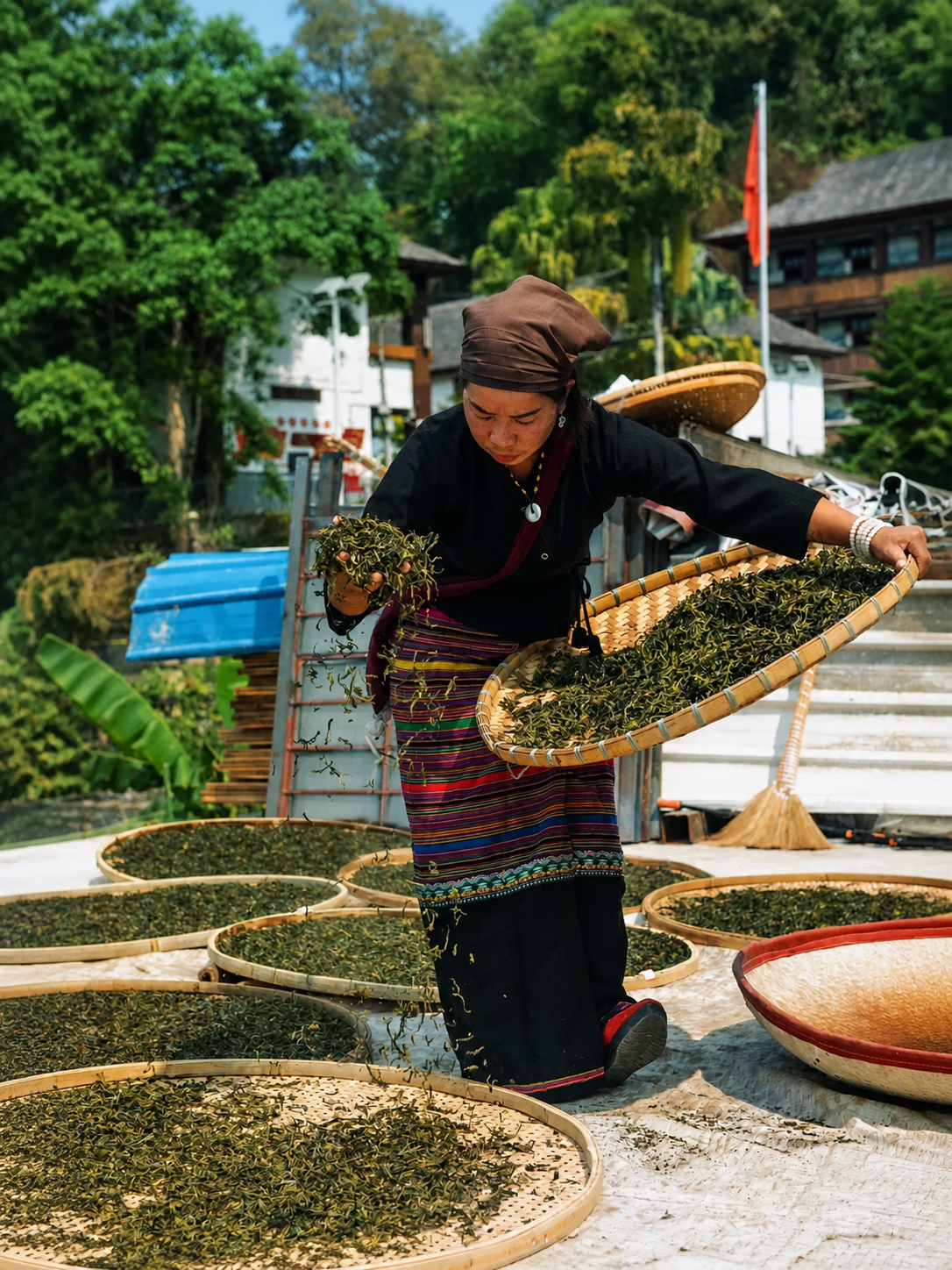 Picking fresh leaves for raw Pu-erh tea