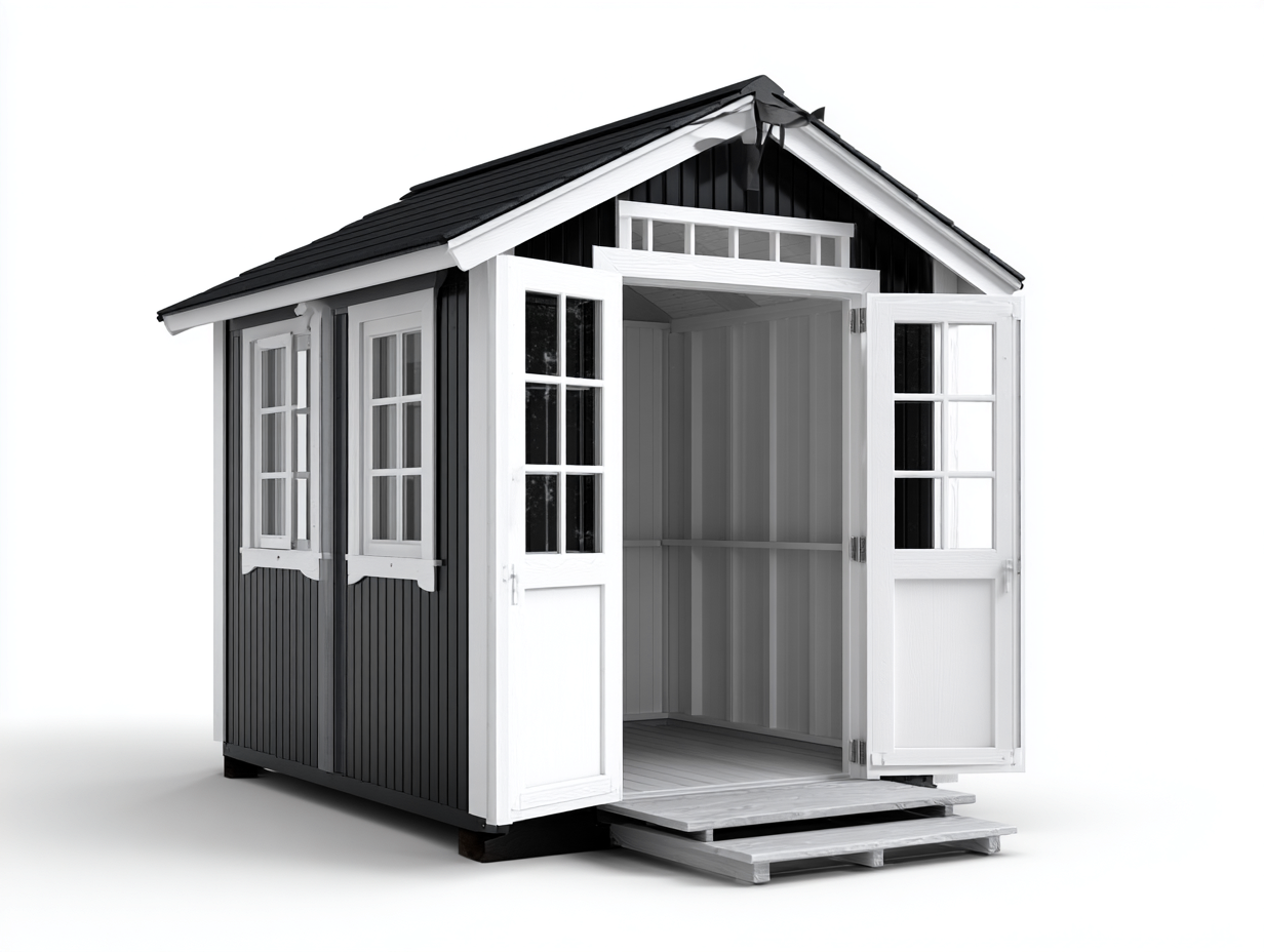 Abri de jardin bois 180x140x210 cm - noir-blanc - rangement extérieur design classique-Nivavihome