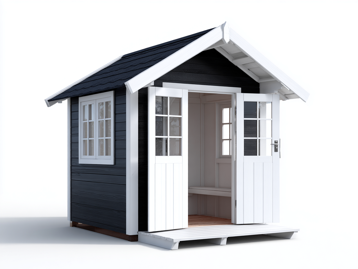 Abri de jardin en bois 180x150x220 cm - Bleu foncé et blanc - Rangement extérieur avec portes vitrées-Nivavihome