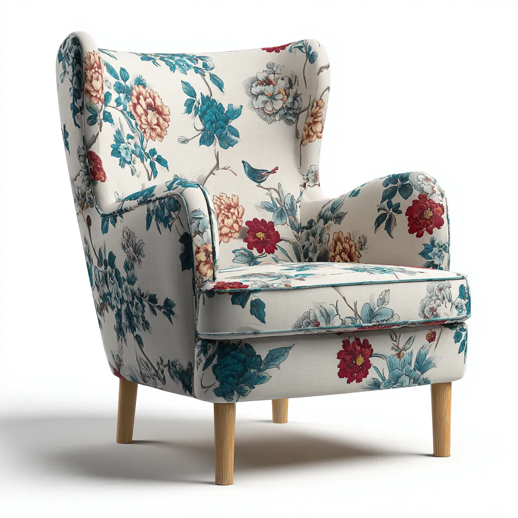 Poltrona in tessuto - Tessuto - 84x90x106 cm - Beige-Rosso-Azzurro - Design classico-Natasohome