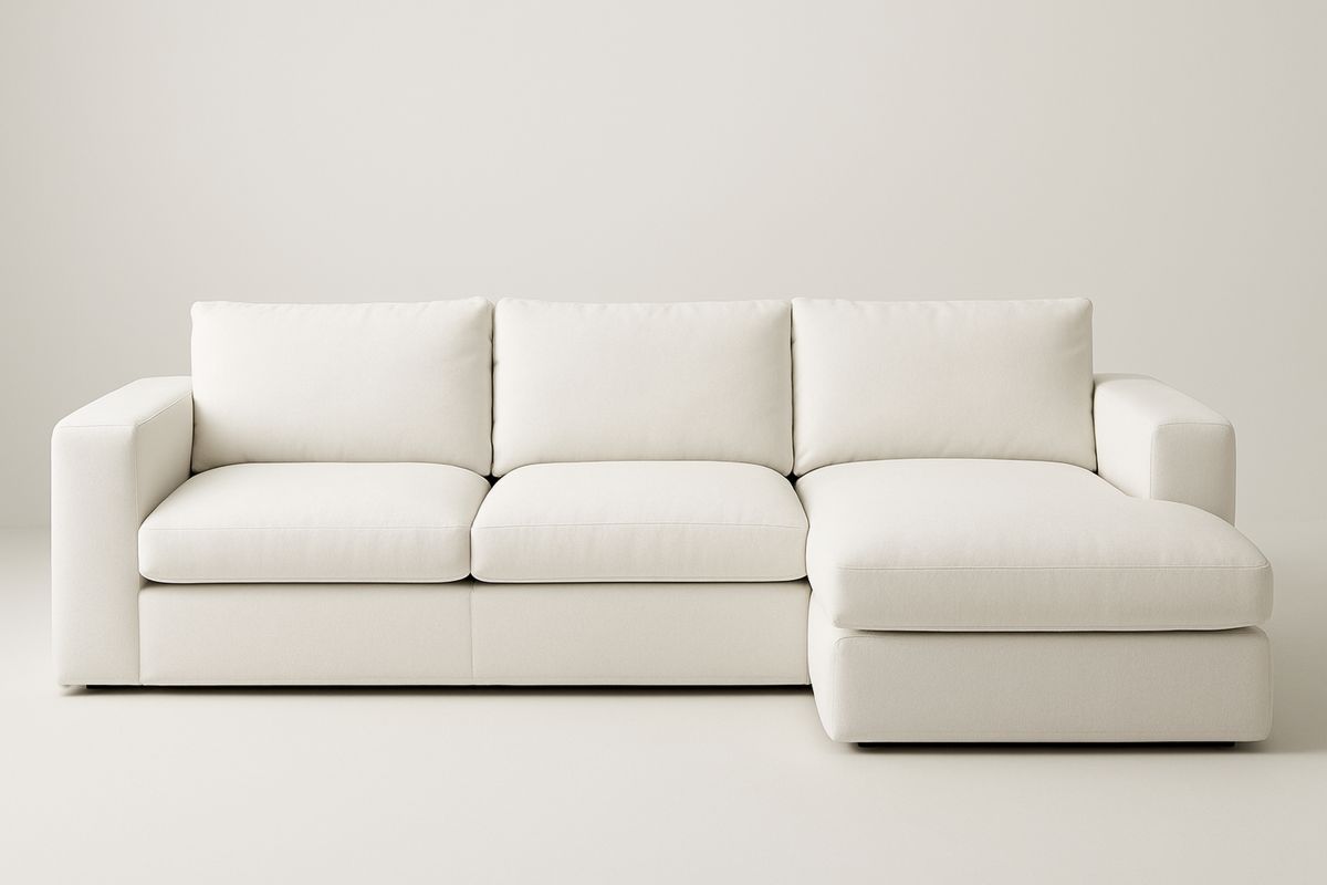 Sofá Seccional Com Chaise Lado Direito Tecido Branco 300cm