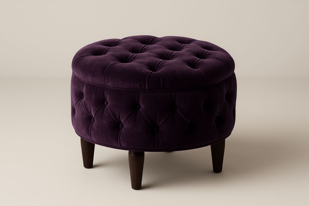 Pufe Redondo de Veludo com Pernas de Madeira Roxo 45x60cm