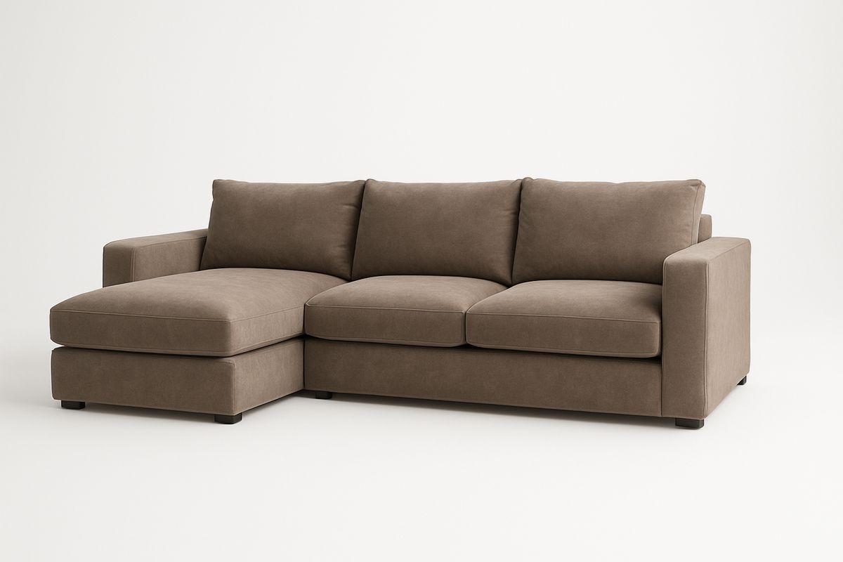 Sofá Seccional de Poliéster Castanho com Chaise 260x160cm