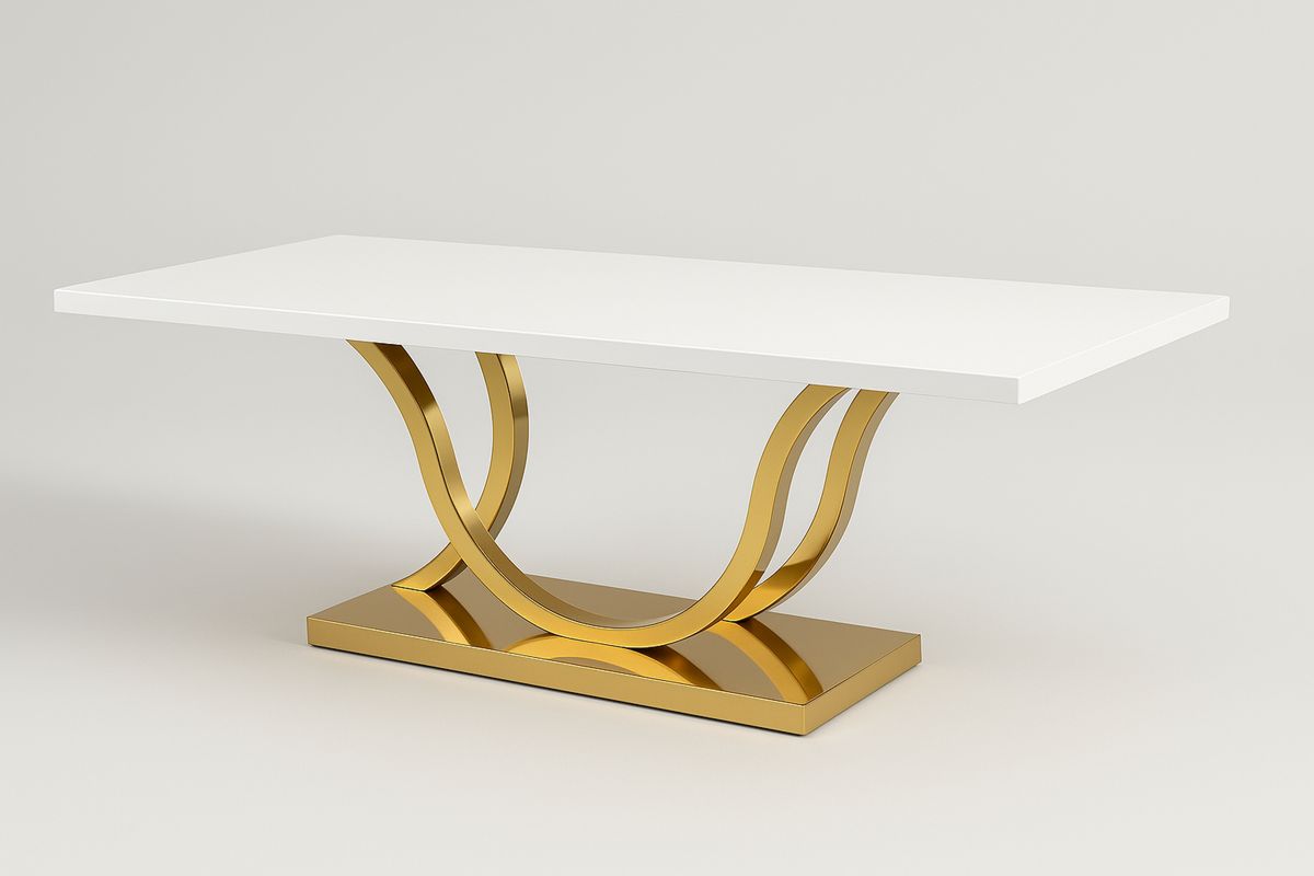 Mesa de Jantar Retangular Branco e Dourado com MDF e Aço Inoxidável 180x90x75 cm