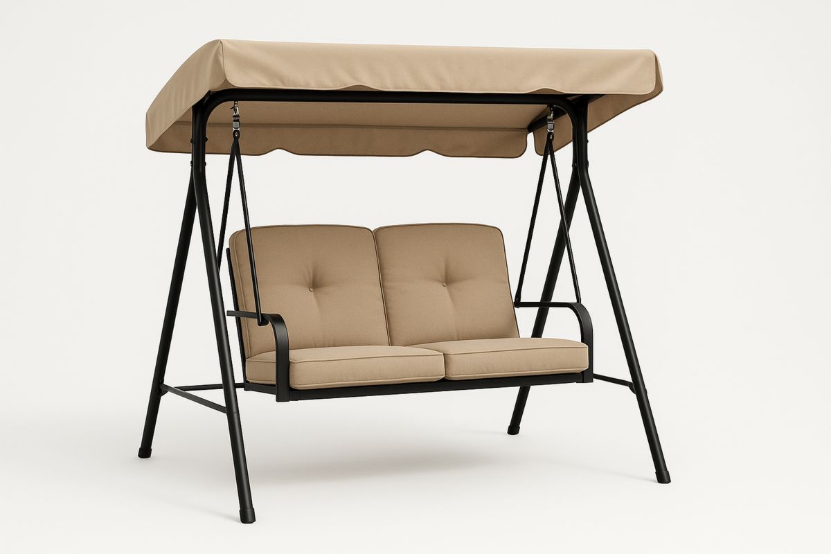 Baloiço Duplo de Jardim com Estrutura de Aço e Assentos em Poliéster Bege