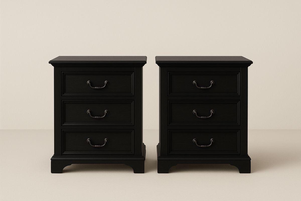 Conjunto de Mesas de Cabeceira de Madeira com 3 Gavetas Preto