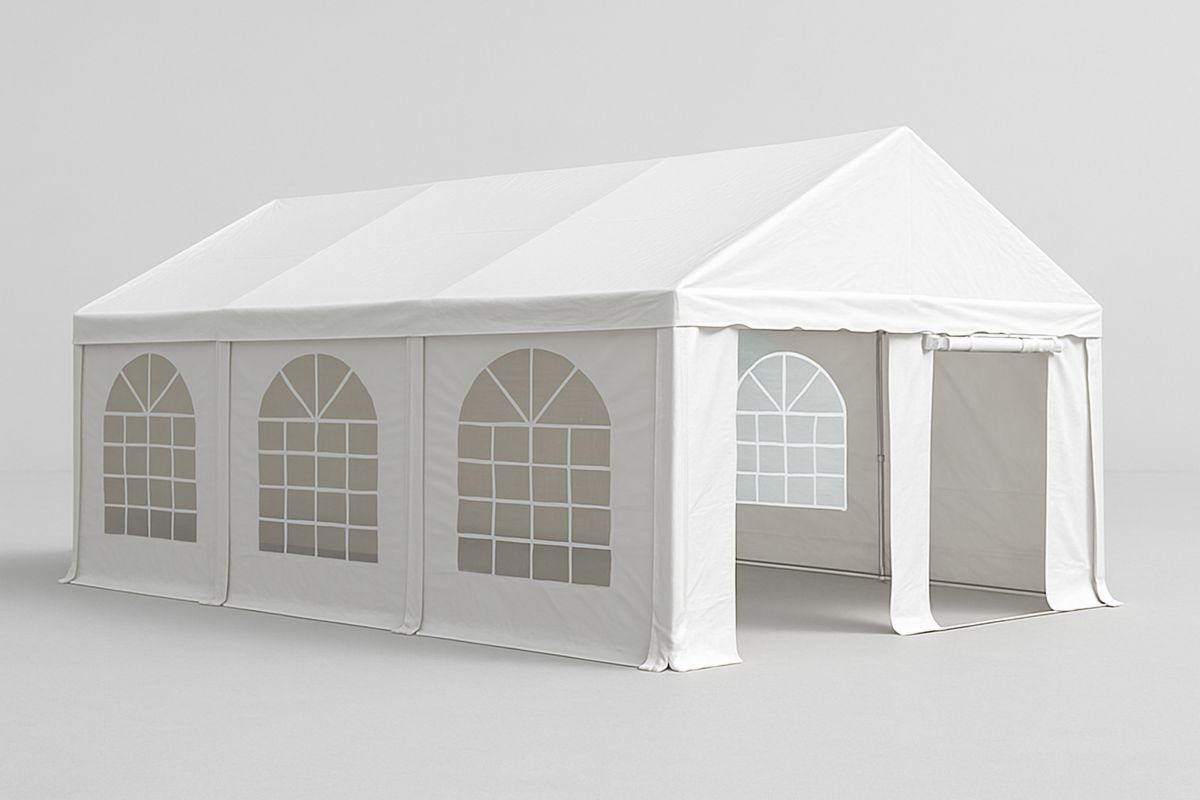 Tenda de Festa Branca 6x3m com Janelas de Plástico e Estrutura de Aço