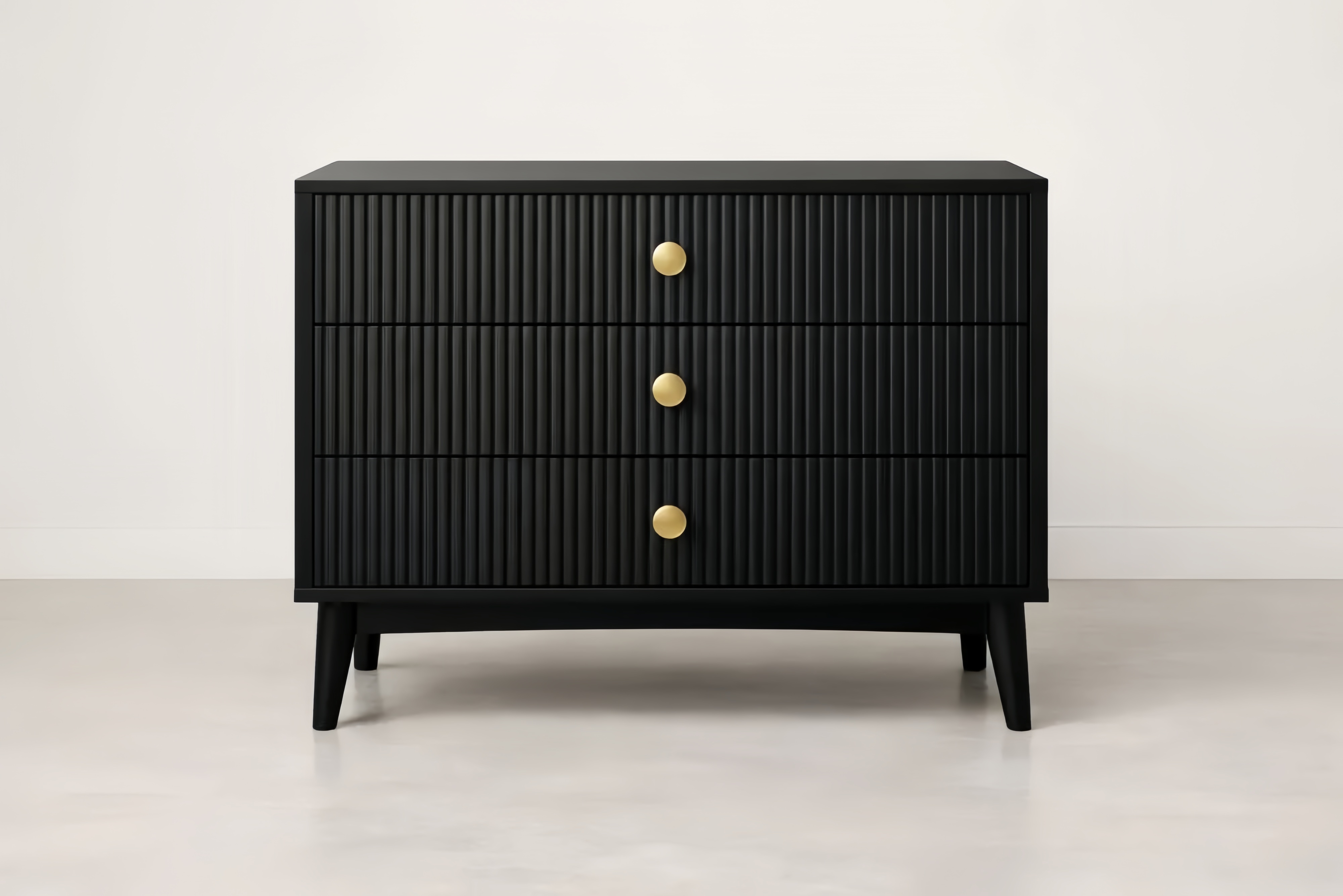 Black MDF Chest of Drawers with Brass Knobs