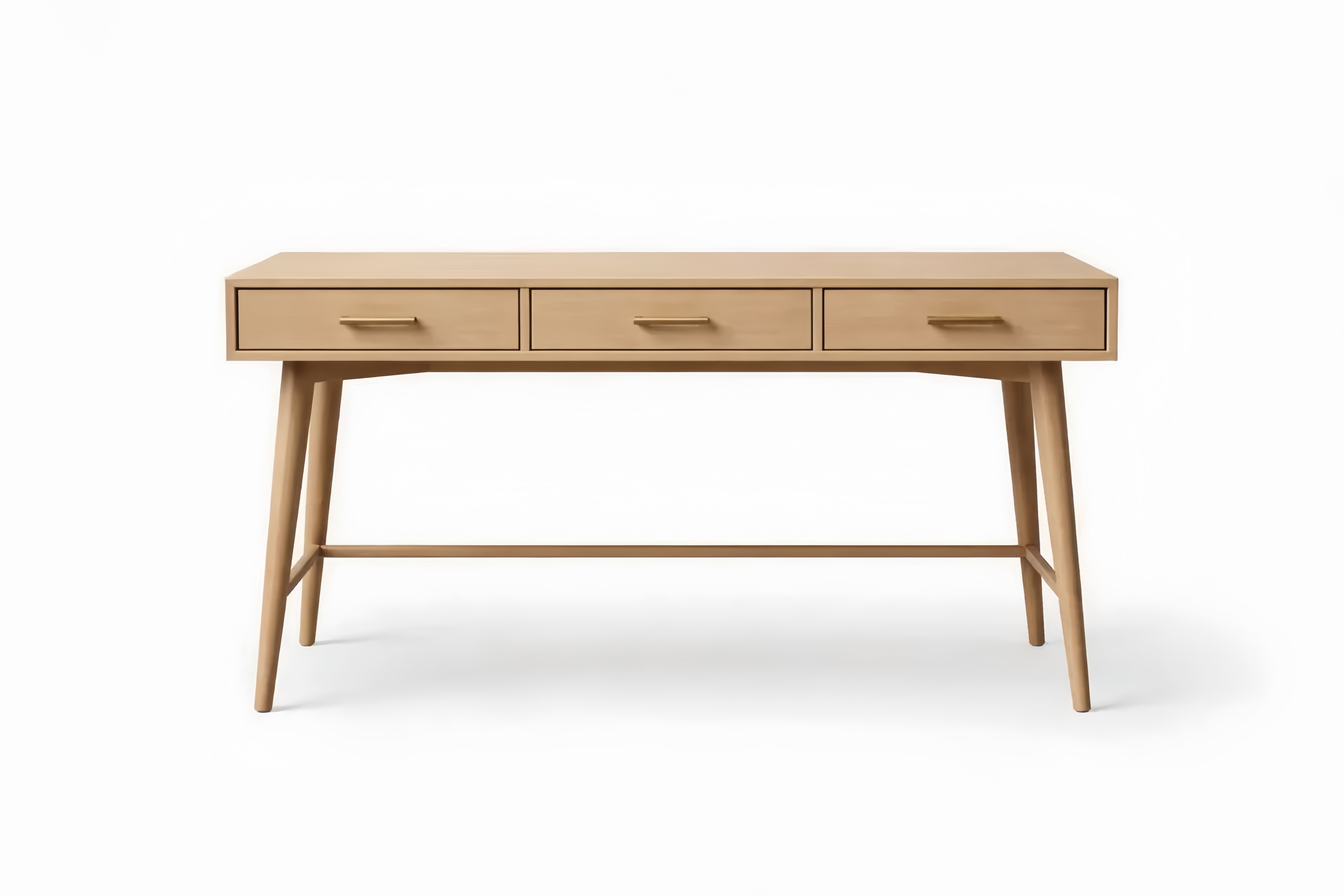 Solid Oak Wood Desk with Aluminum Handles 3-Drawer Natural Oak