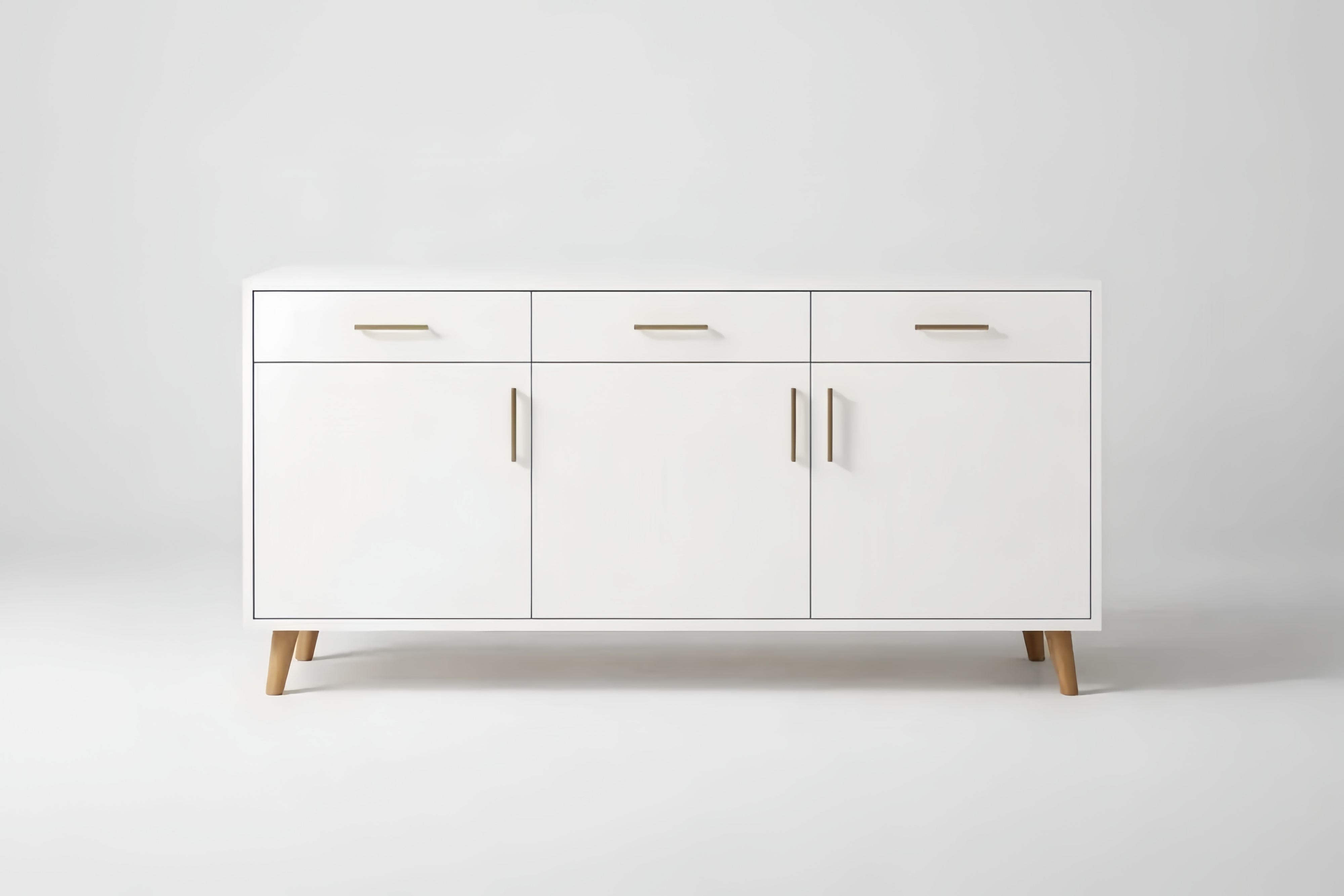 White Engineered wood Sideboard with Three Doors and Two Drawers
