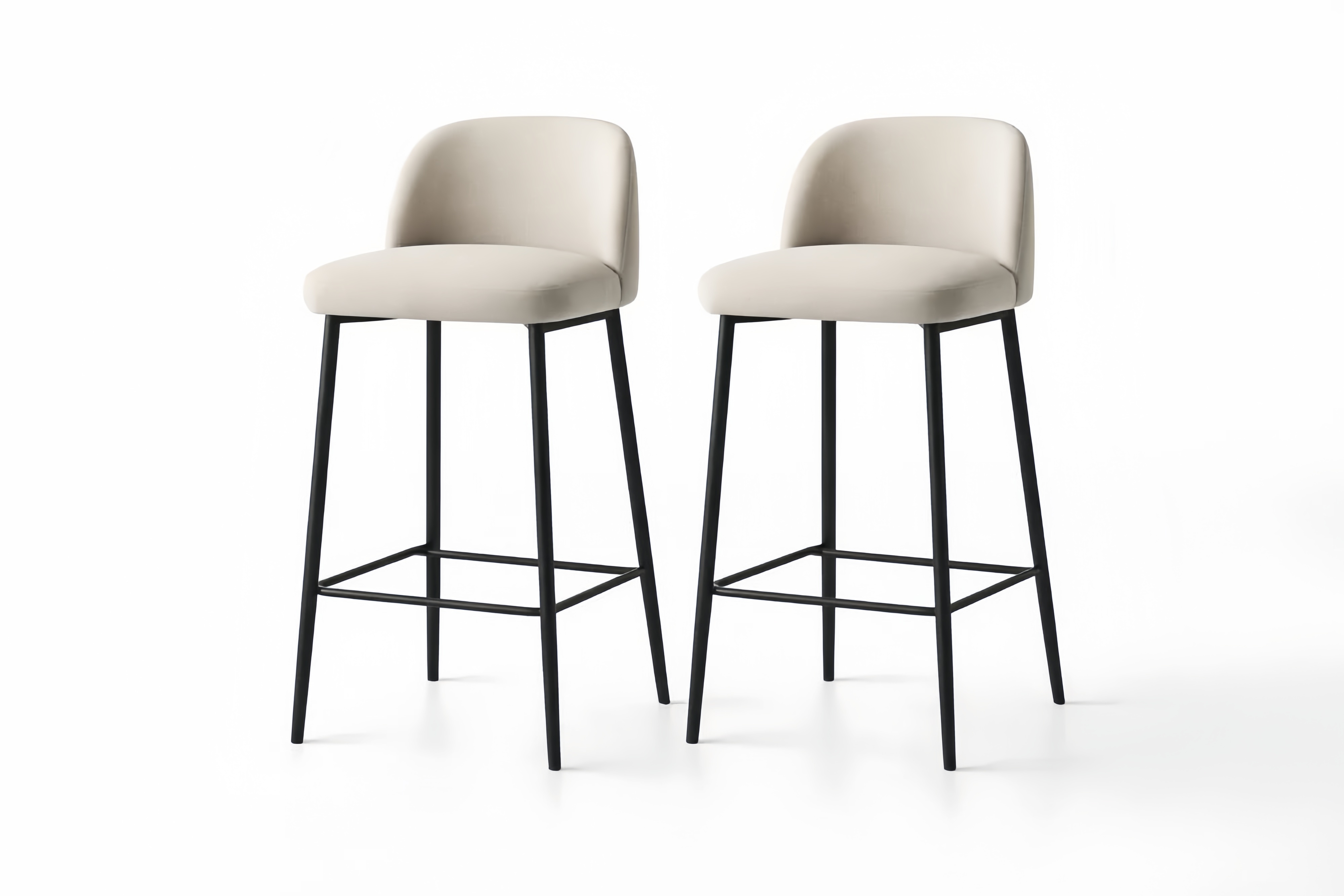 Set of 2 Upholstered Bar Stools with Steel Frame Beige