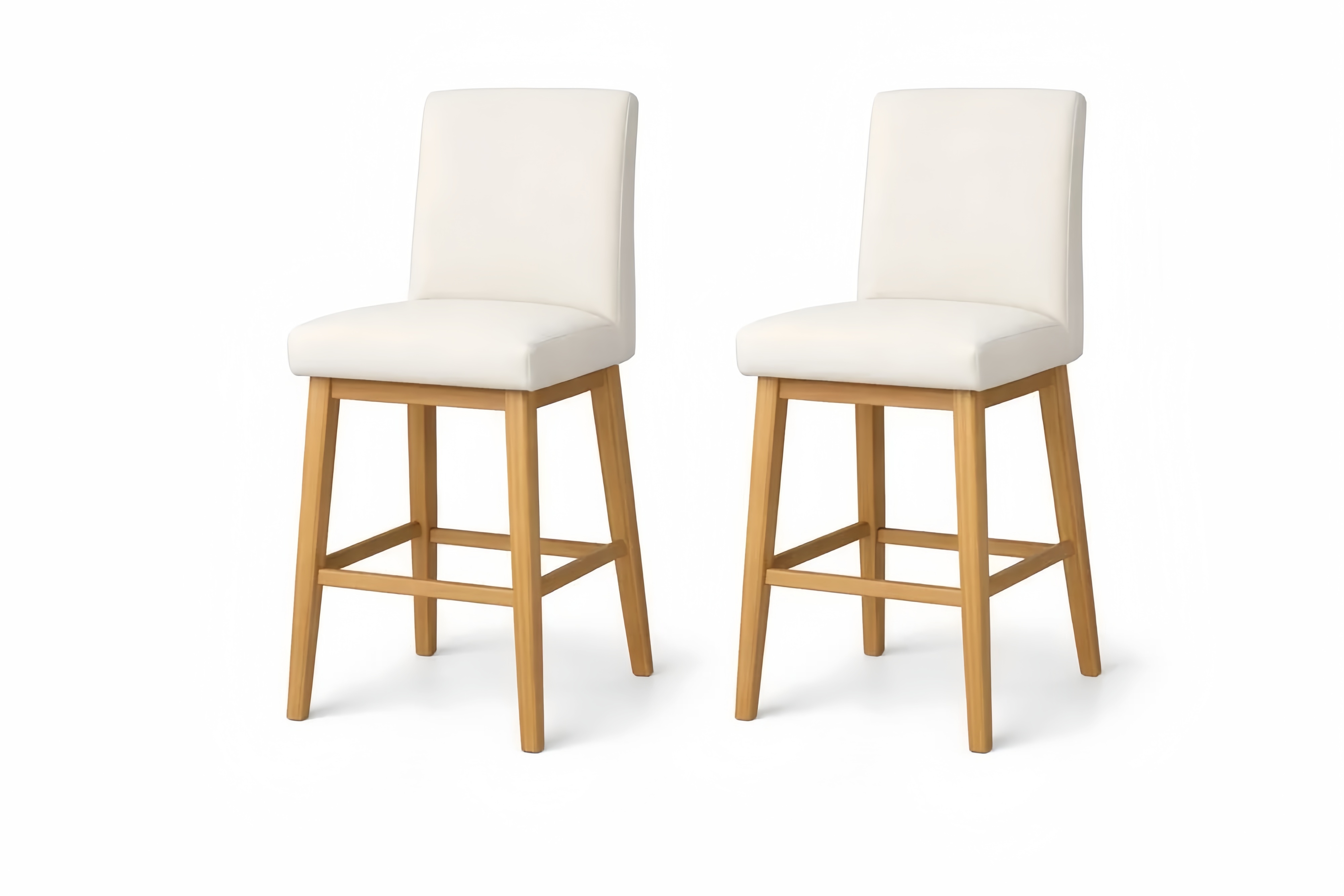 Set of 2 Upholstered Counter Stools solid wood Frame Cream