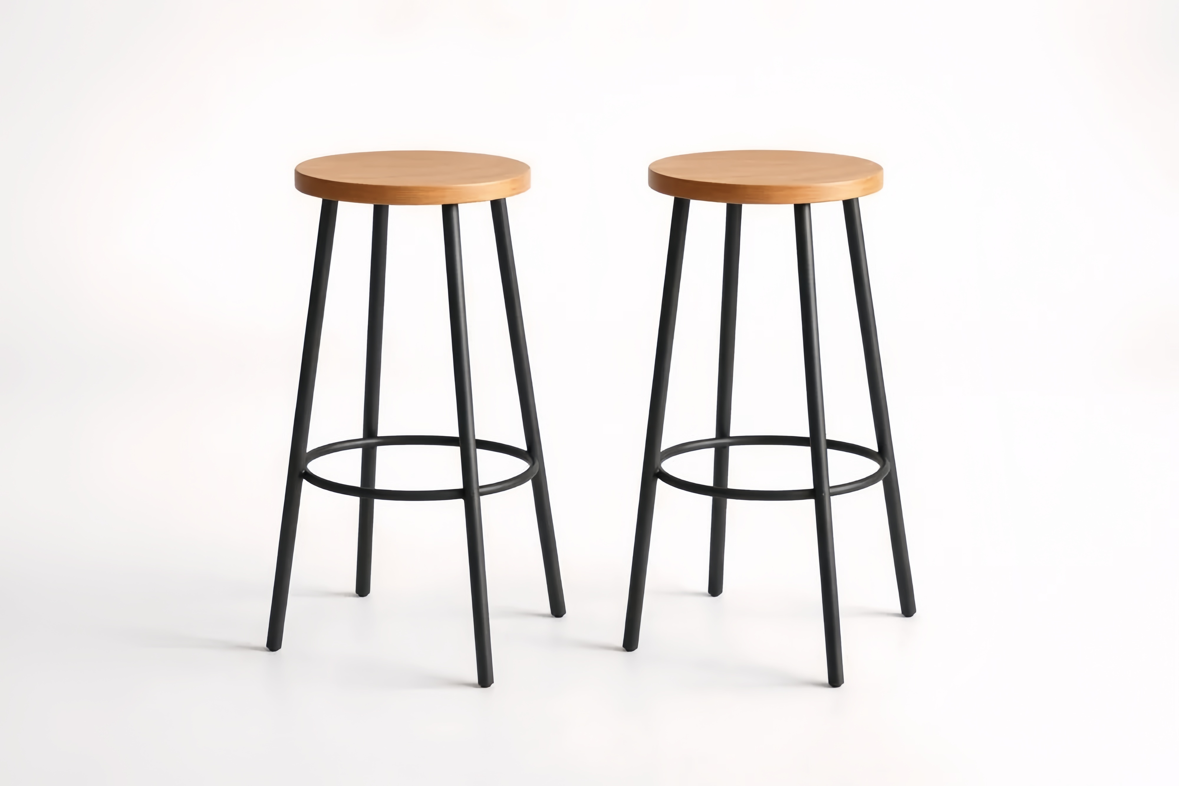 Solid Wood Seat Bar Stool Set of 2 with Steel Legs
