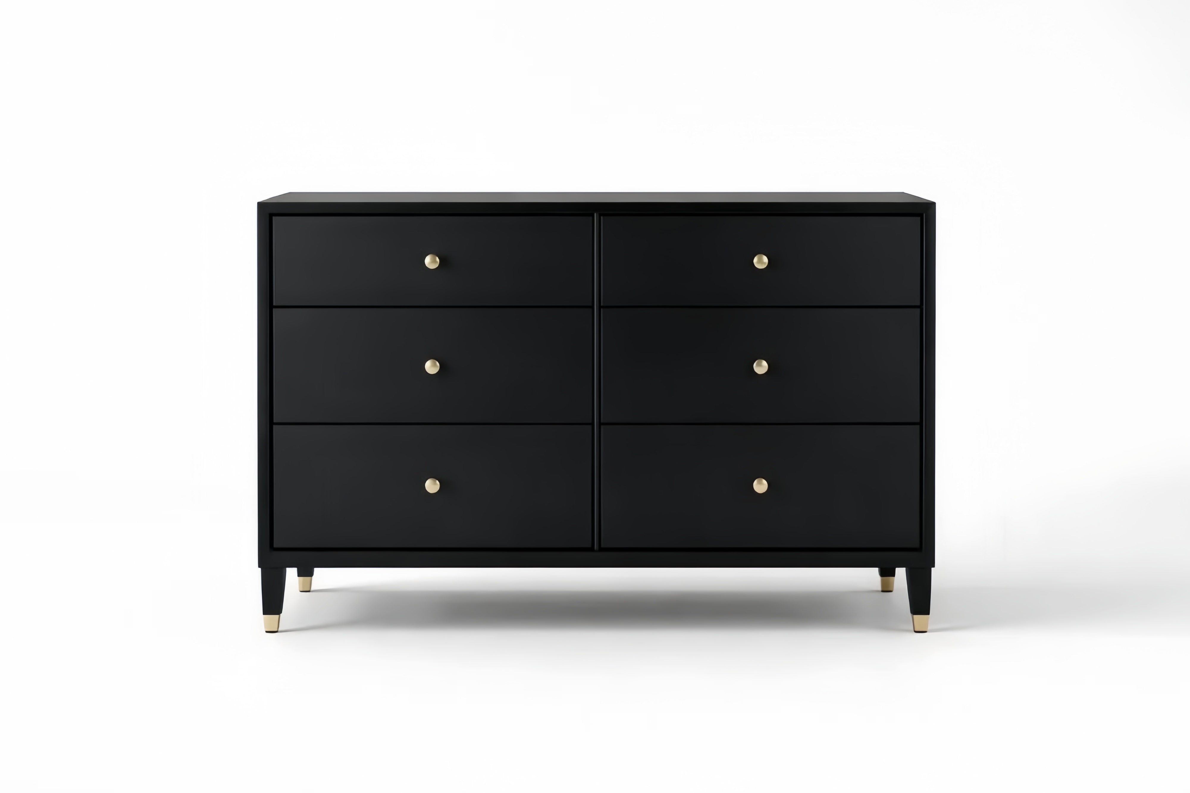 Black MDF Dresser with Six Drawers and Aluminum Handles