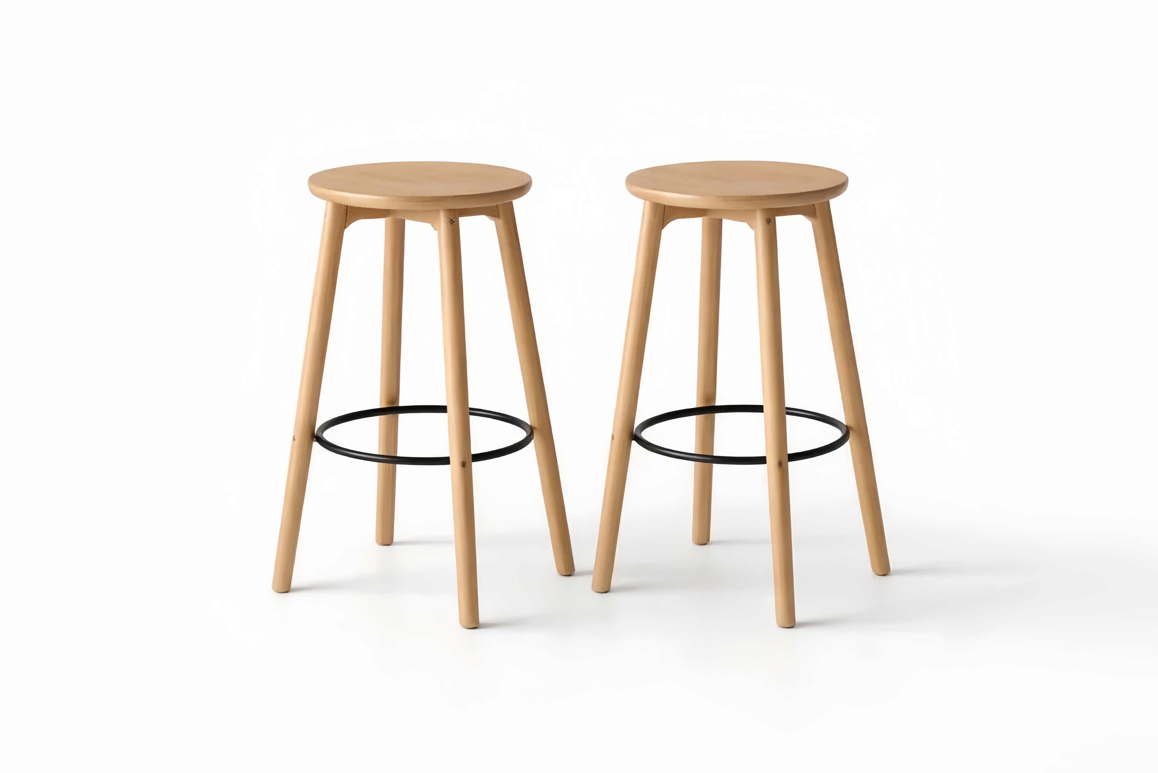Oak Wood Bar Stools Set with Aluminum Footrest