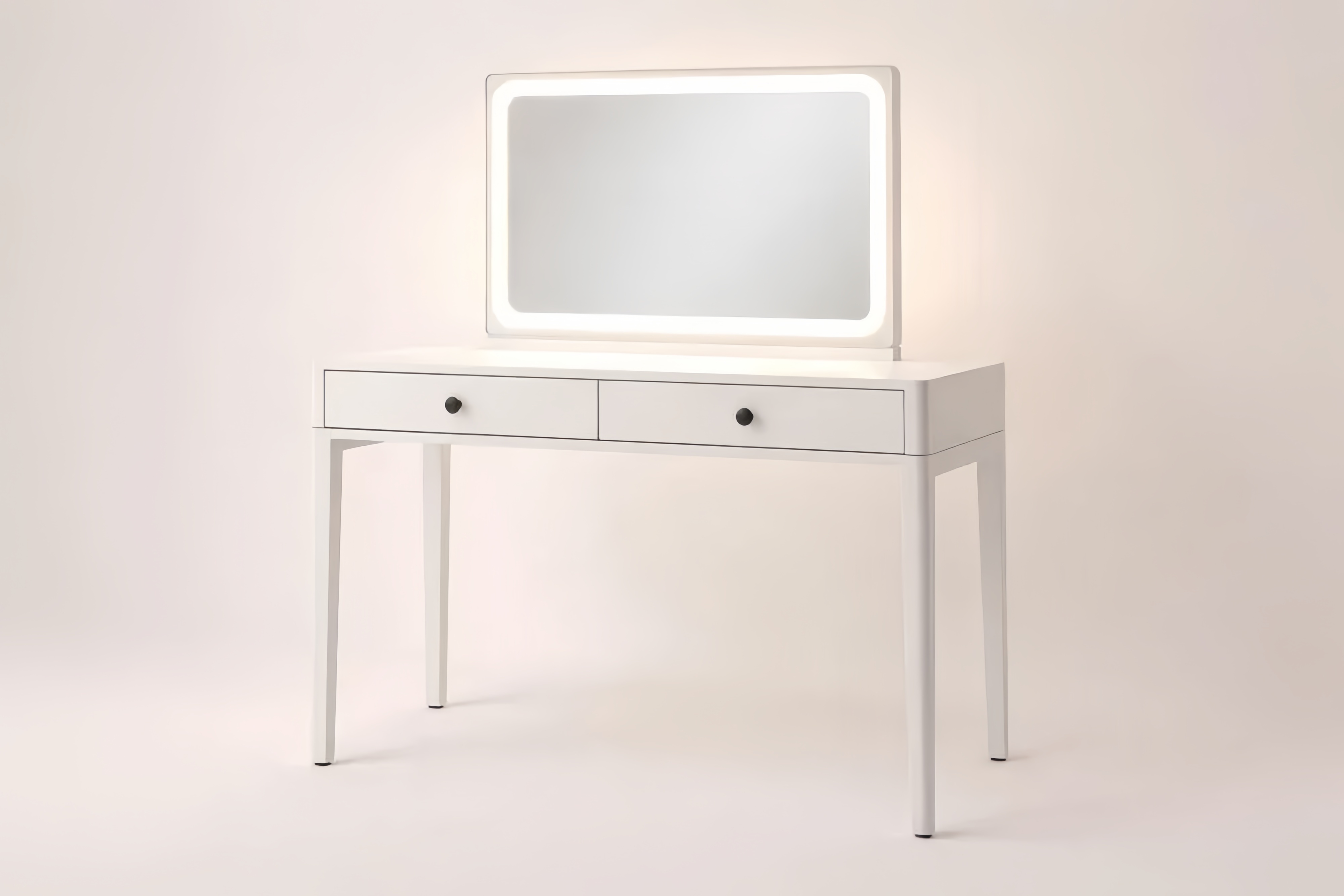 White Aluminum and MDF Vanity Table with LED Mirror and Drawers