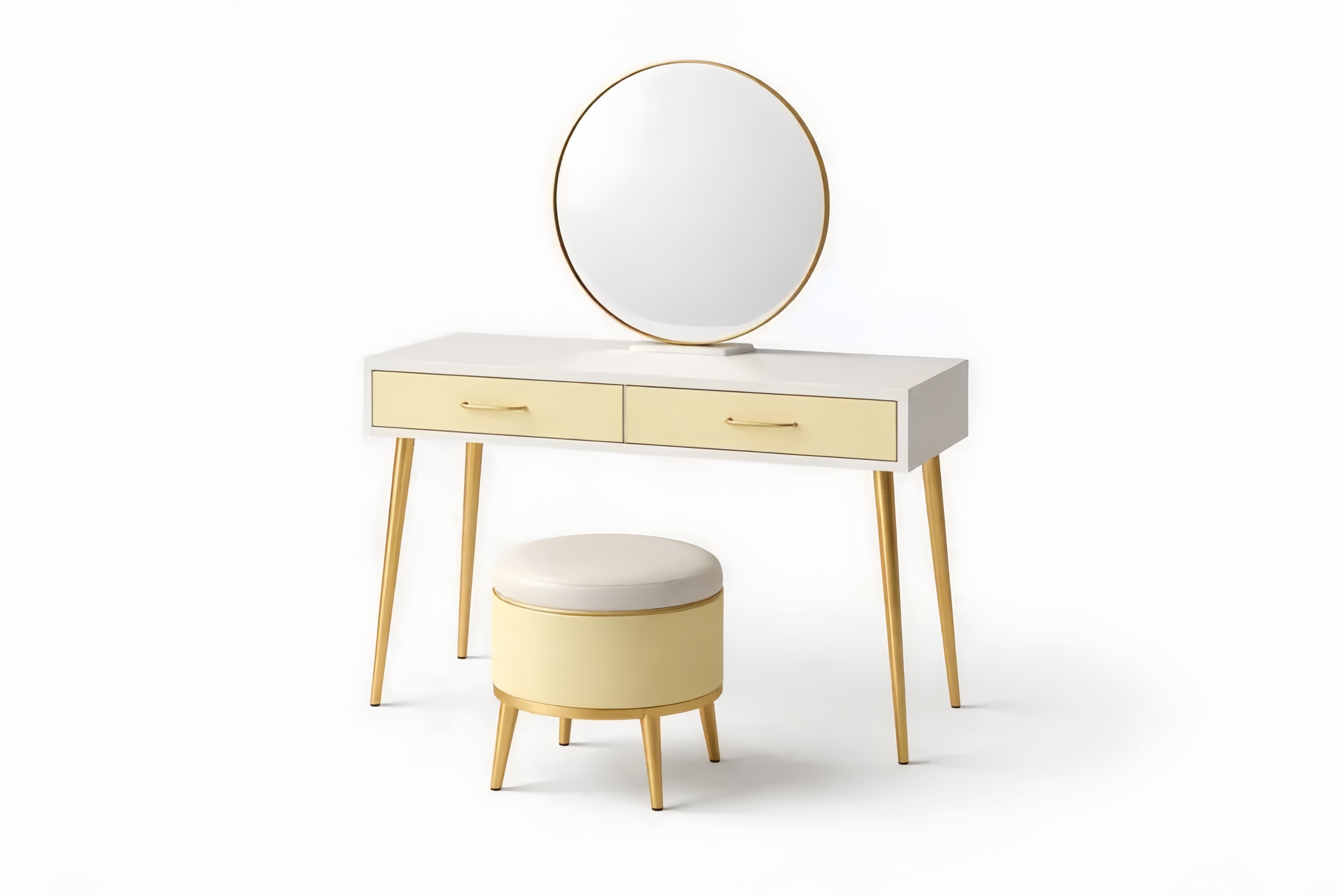 Vanity Set with Mirror and Stool MDF and Velvet Yellow and White