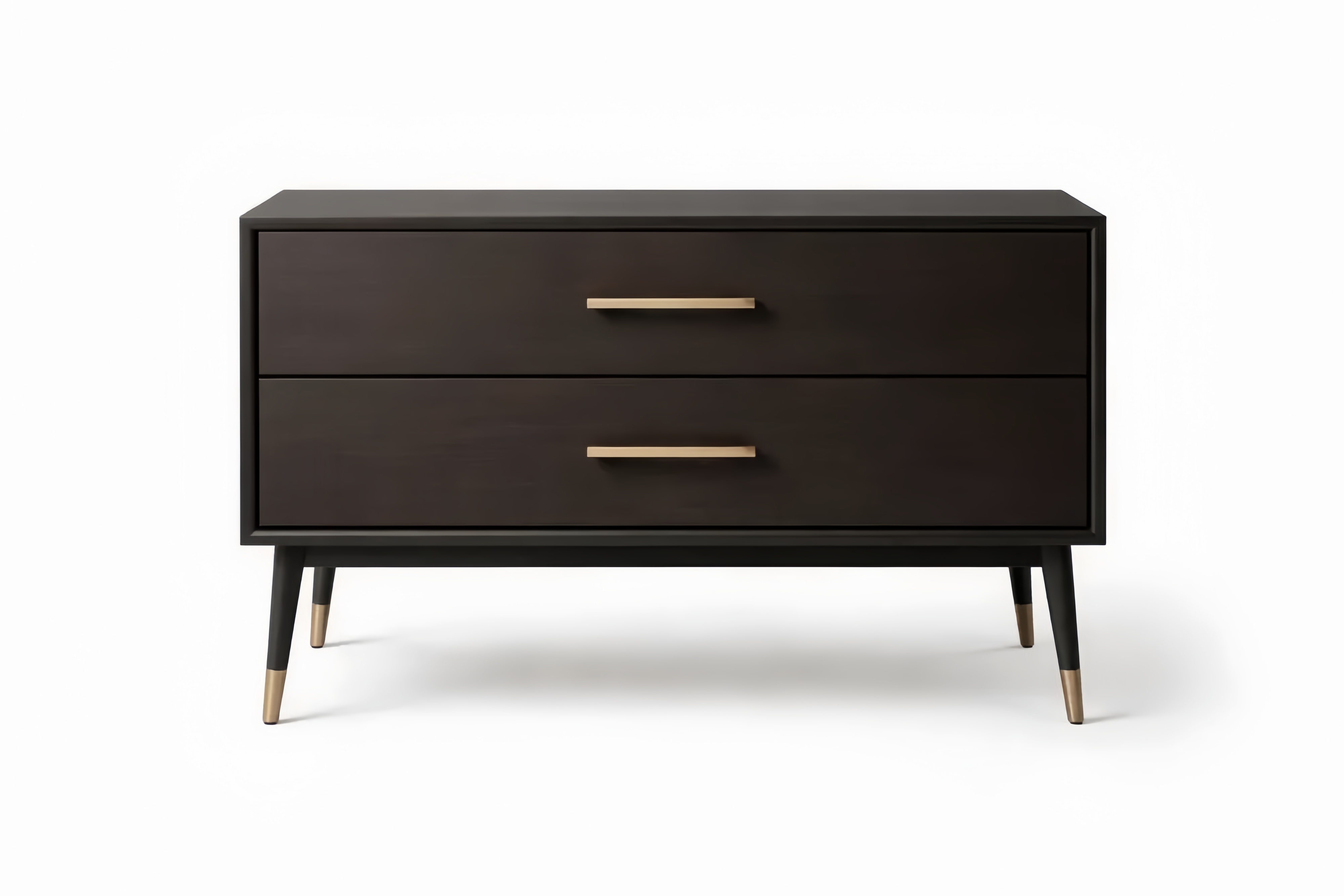 MDF Two-Drawer Dresser with Brass Handles 80cm x 40cm x 70cm Espresso