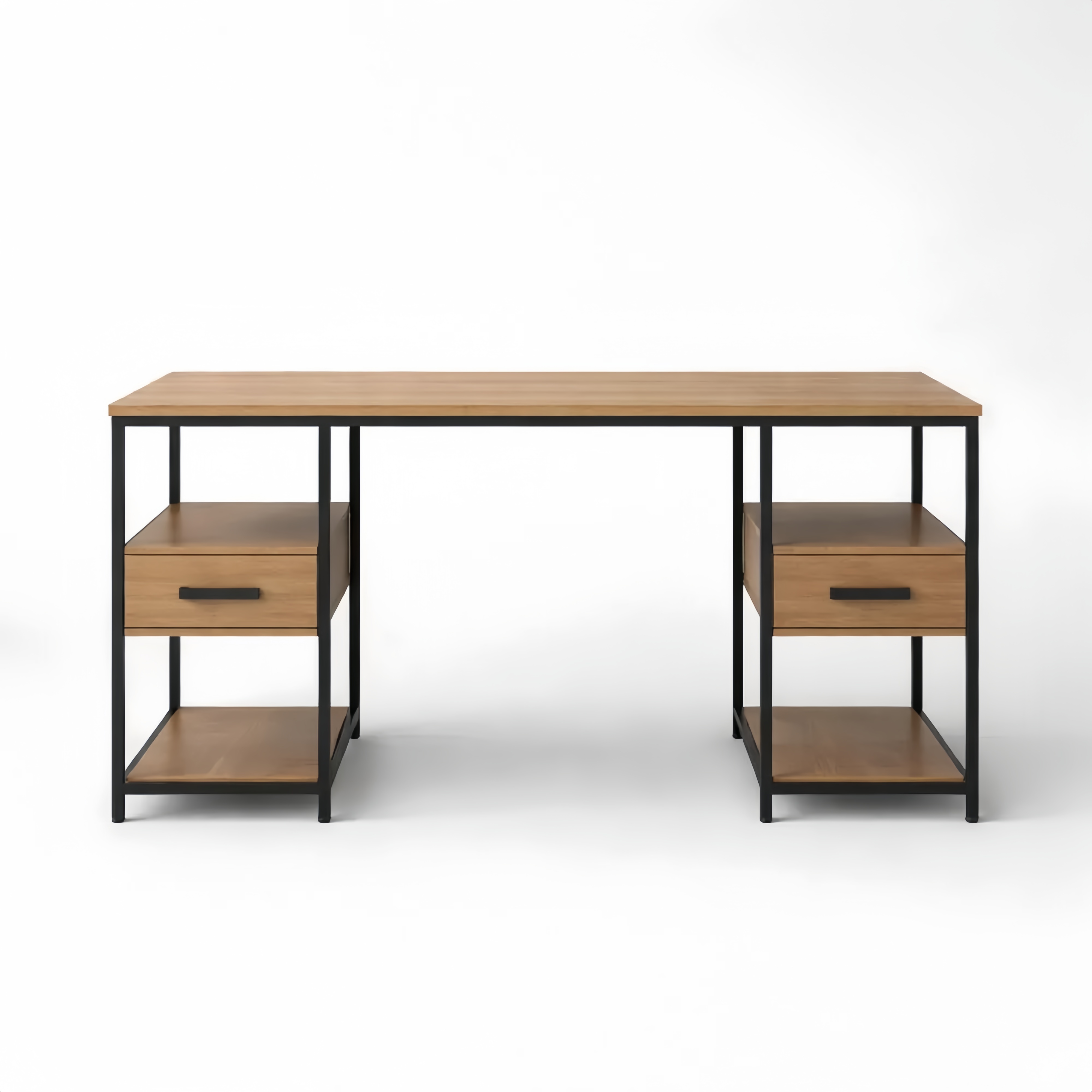 Particle Board and Metal Desk with Drawers 150cm Black/Brown