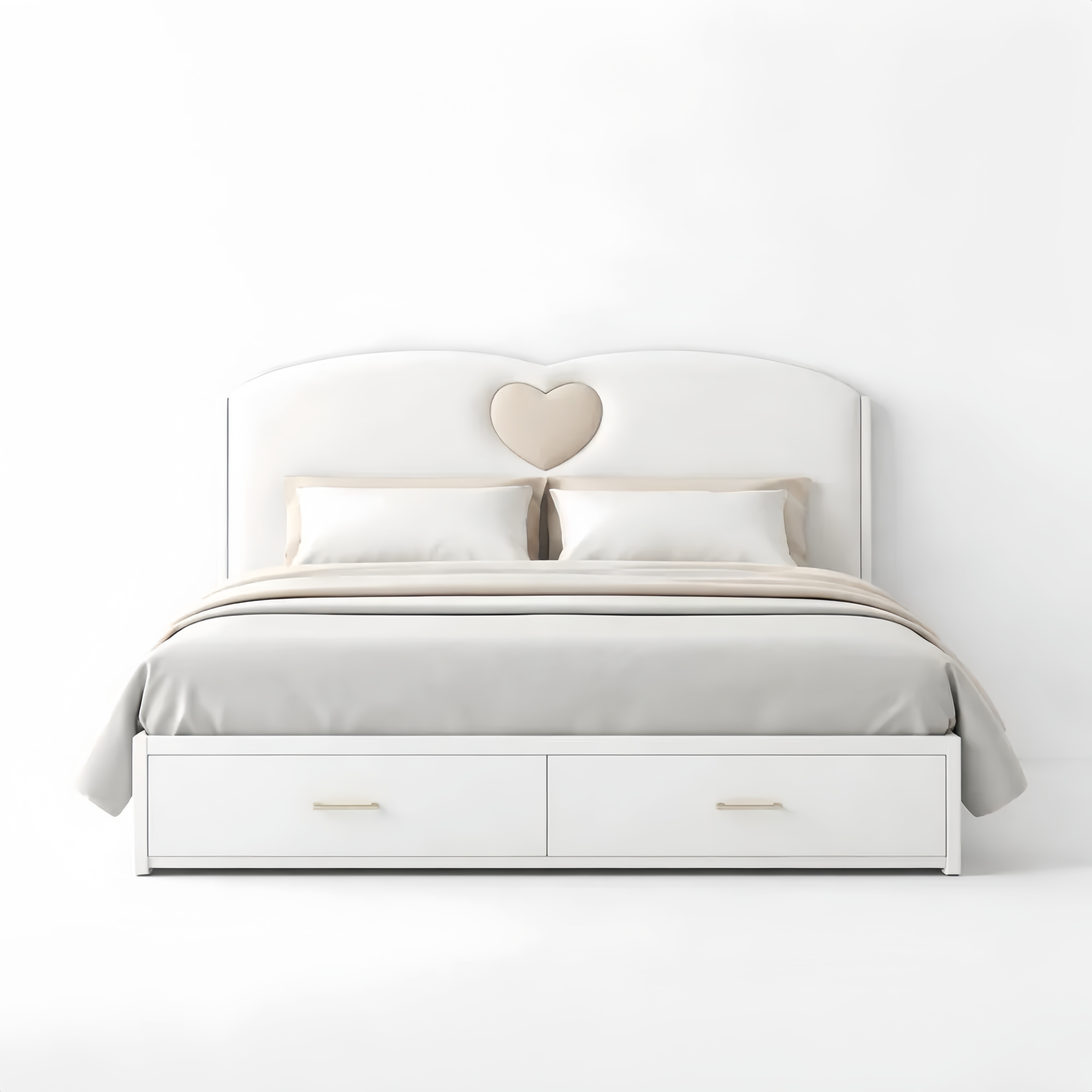Wood and Upholstered Bed with Heart Headboard and Storage Drawers 210cm x 160cm