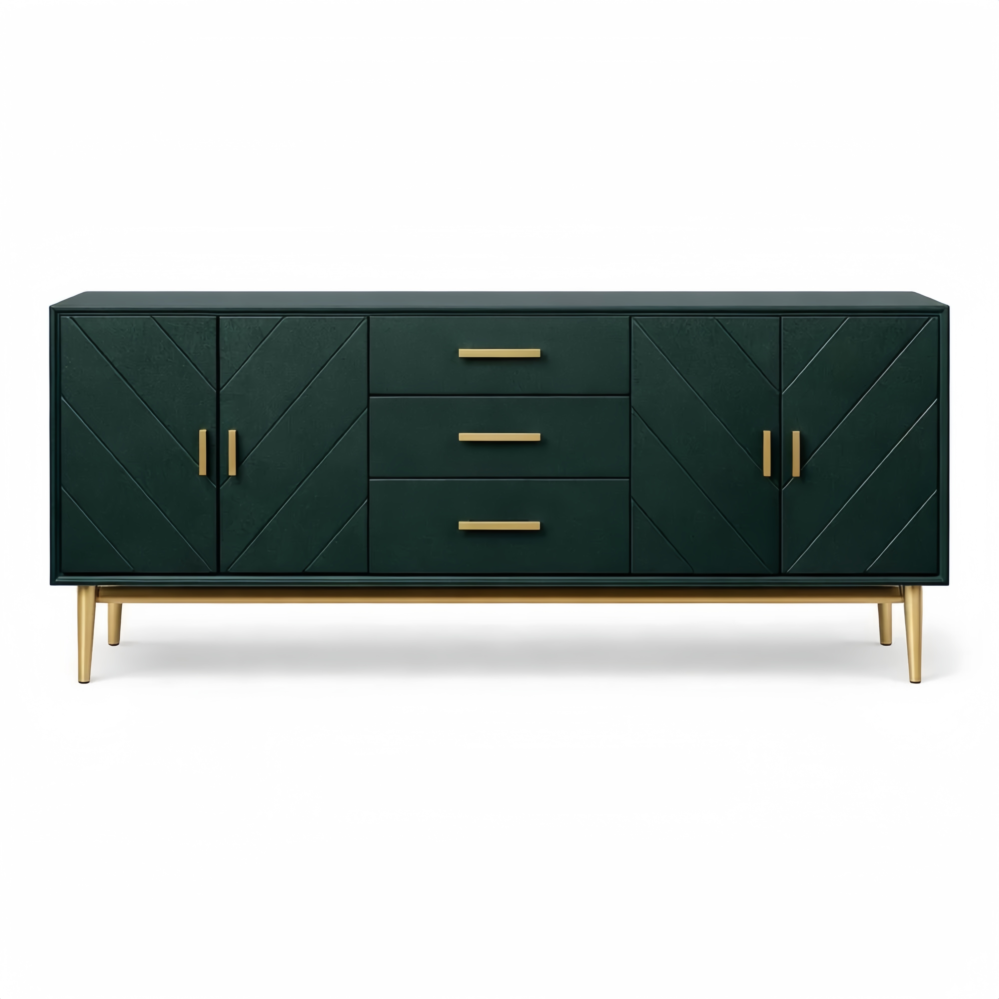 Modern Sideboard Buffet with Wood Veneer and Metal Legs 180cm Dark Green