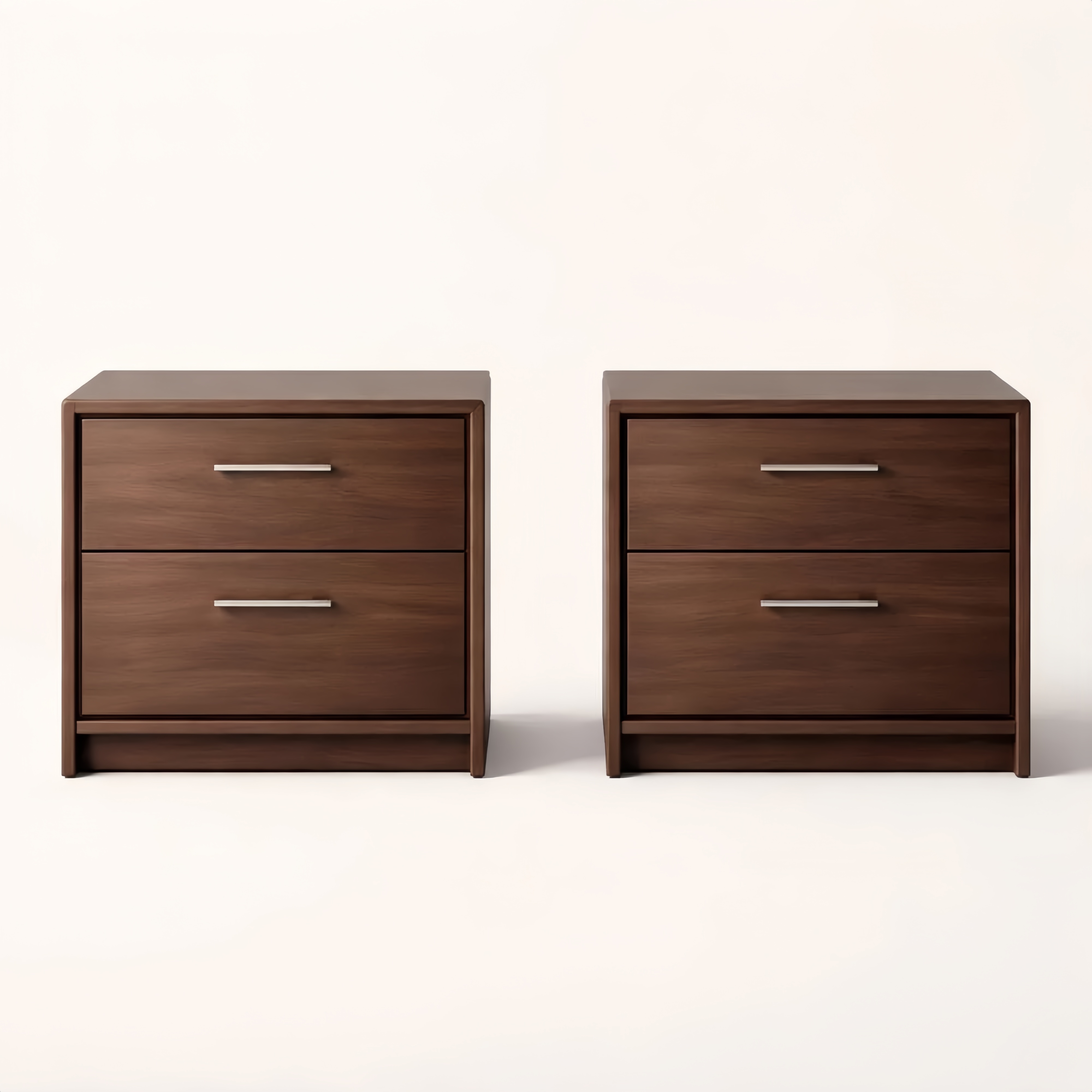 Wooden Two Drawer Nightstand Set with Metal Handles Brown