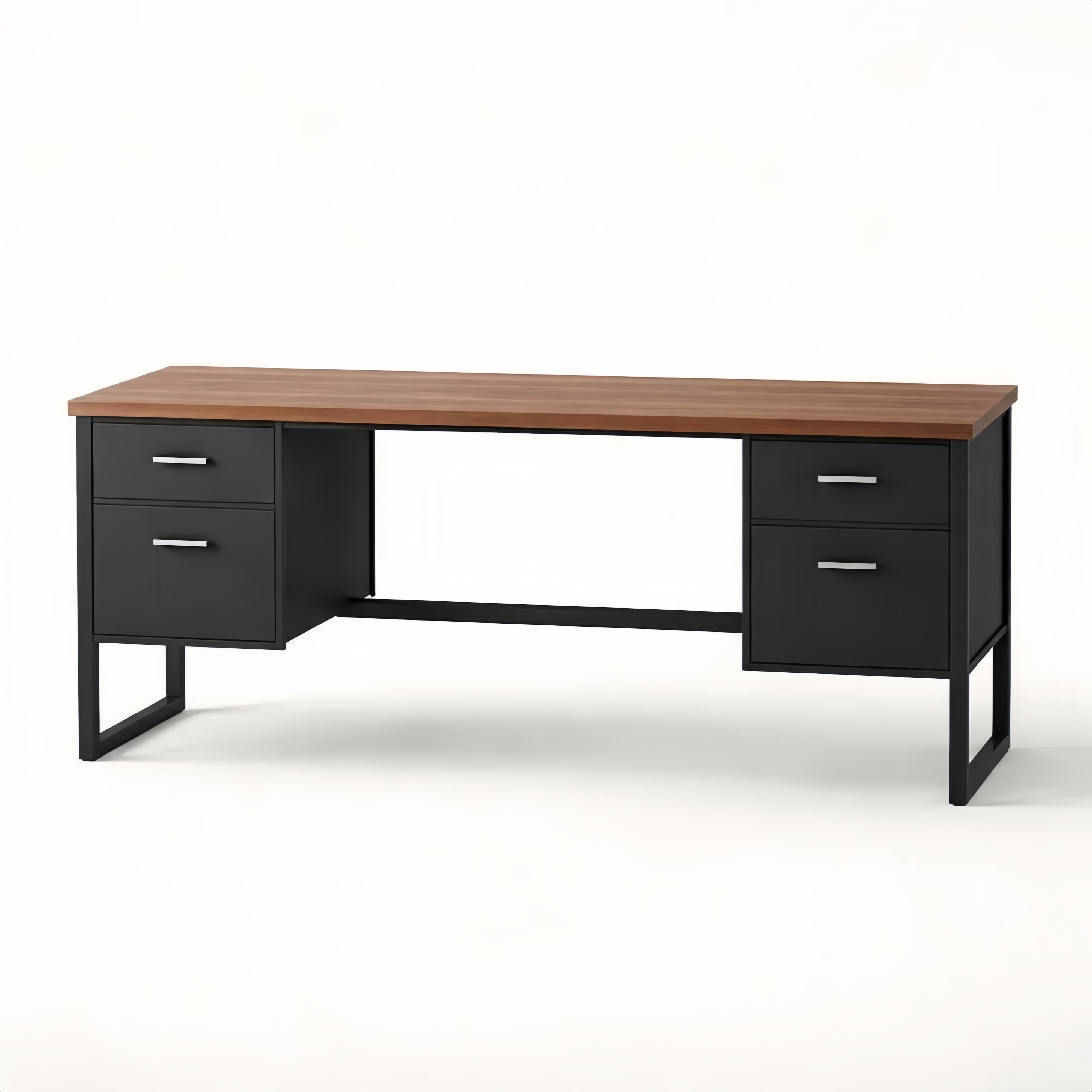 Modern Metal and Wood Office Desk with Storage Drawers Brown and Black 150x60x76cm